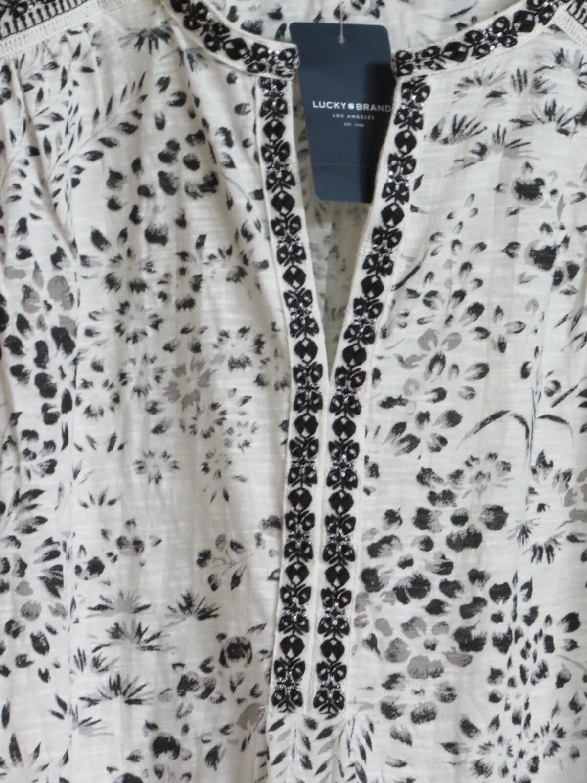 LUCKY BRAND Off-White Black Gray Floral Long Sleeve Top Shirt Size 1X NWT $59.50
