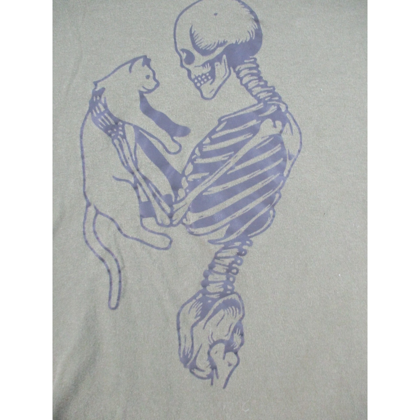 Romwe Womens Skeleton Holding Cat Graphic T-Shirt Olive Green Size M US 6