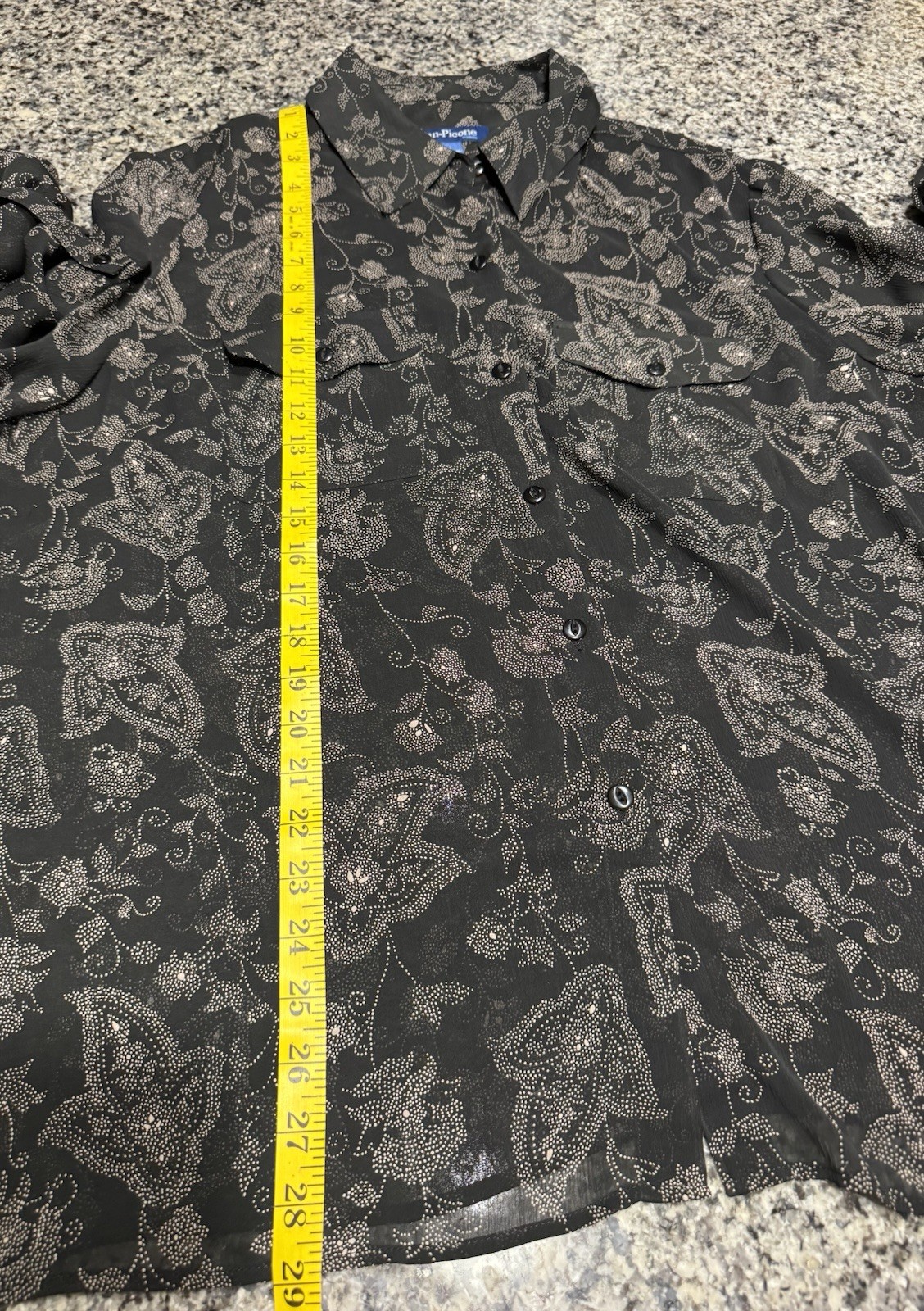 EVAN PICONE Button Down BLACK Paisley Sheer Collared Chiffon Top Blouse 2X Plus