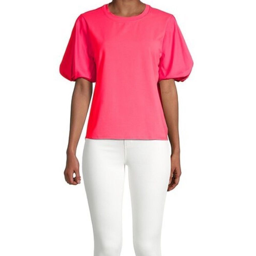 NWT MILLYMonica pink Jersey Puff-Sleeve T-Shirt - Watermelon