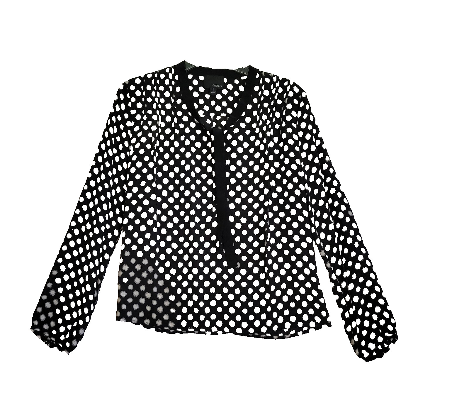 Greylin Womens Blouse Small Black White Dots Office Work Travel Party Classic