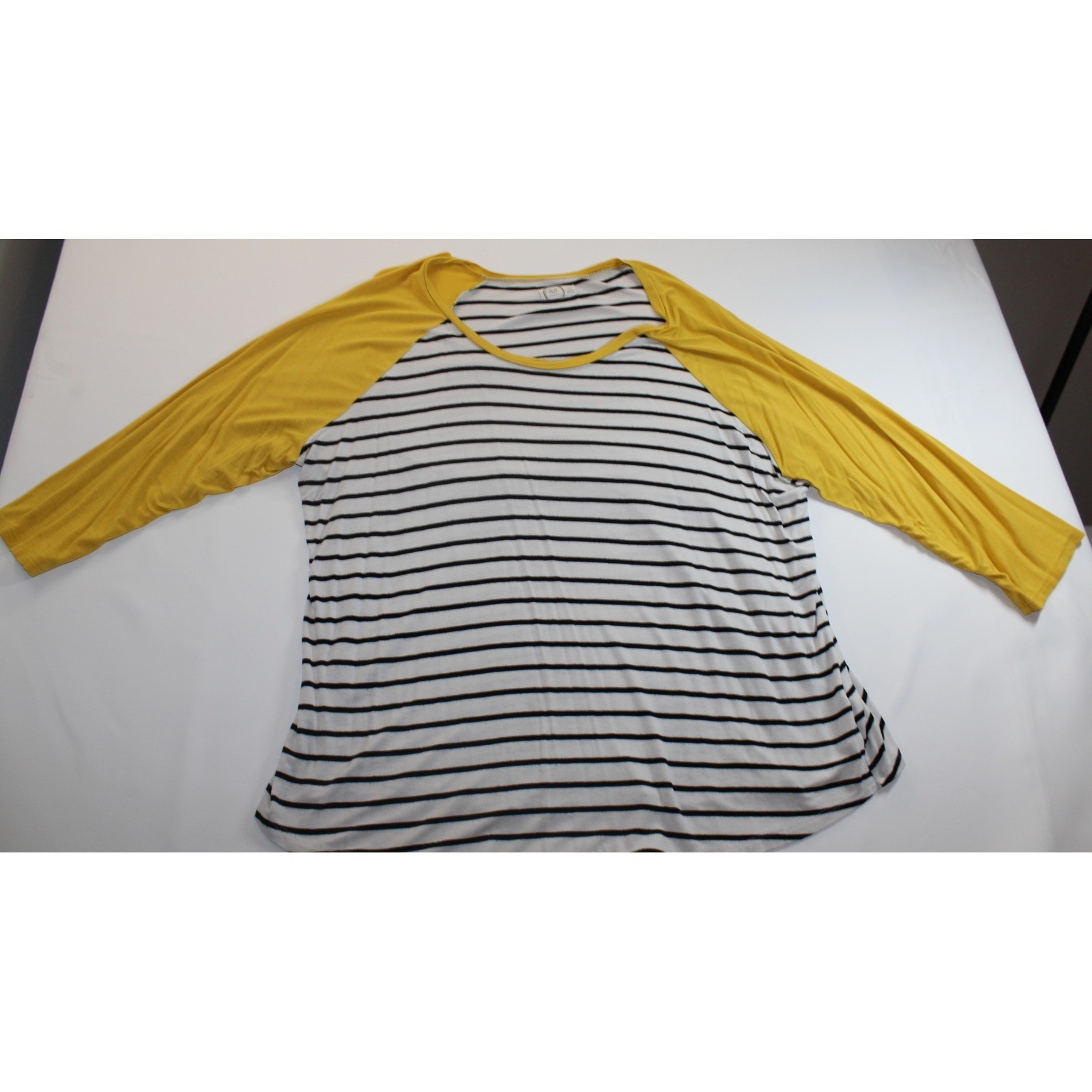 Maurices 24/7 Womens 2X Raglan Baseball Tee Striped Mustard Yellow Black White
