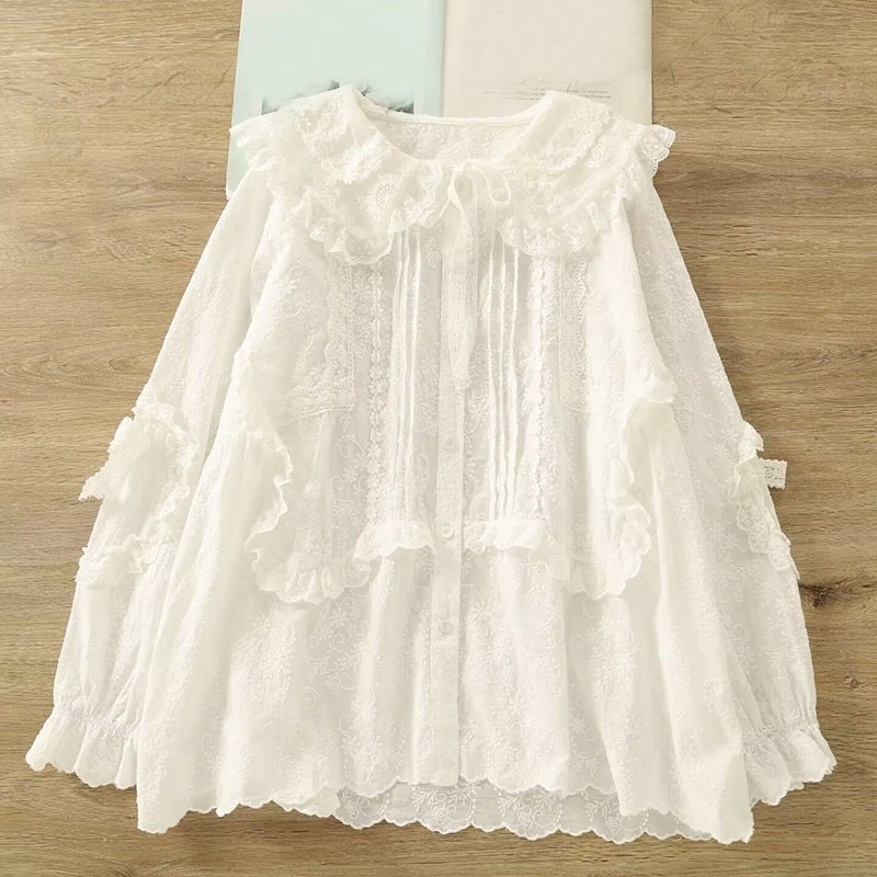 New Japanese Mori Girls Womens Lace Tops Blouses Sweet Shirts Lolita Doll Collar