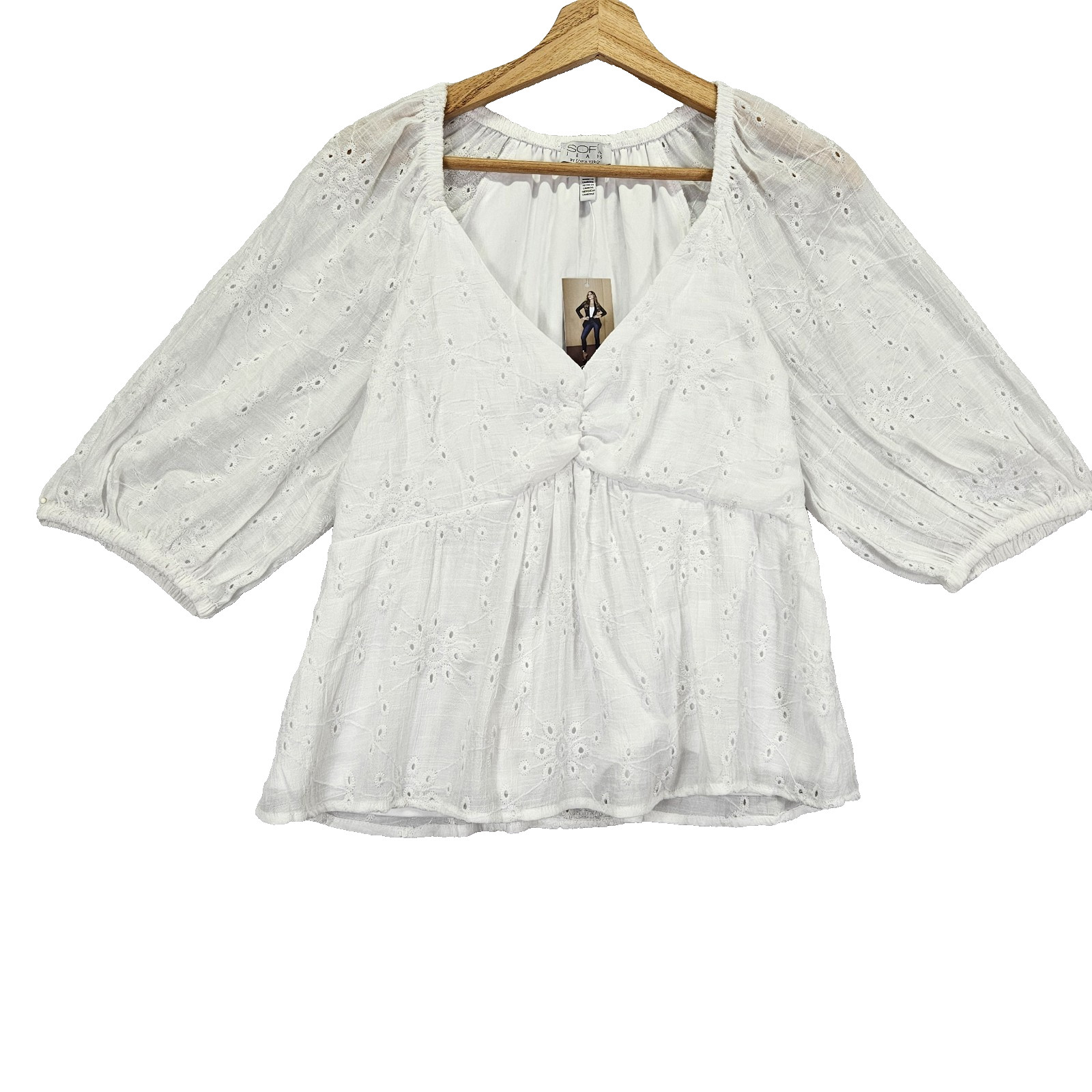 Sofia Vergara Reese Top Eyelet Floral Embroidery Women M White Puff Sleeve New