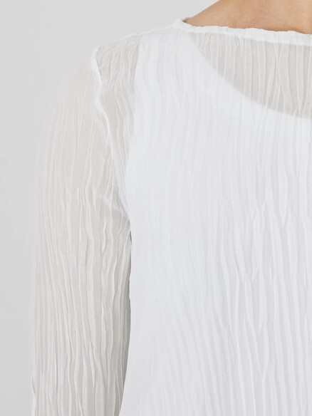 Eileen Fisher Crinkled Sheer Silk Georgette Tunic Top M Ivory Long Sleeve