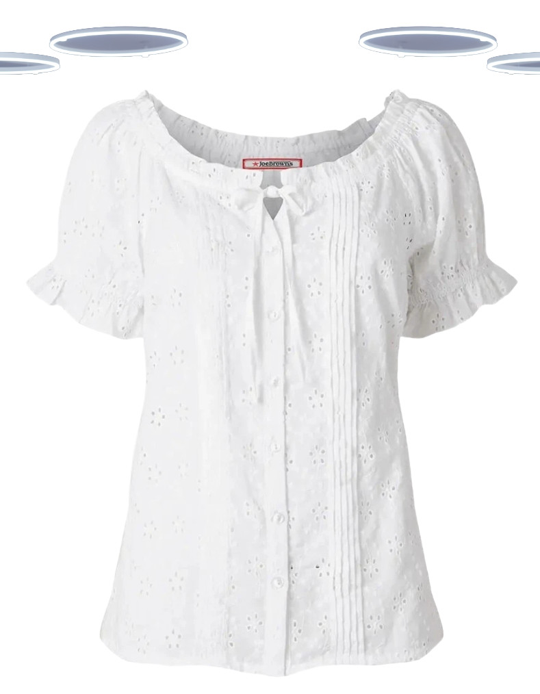 Ex Joe Browns Women’s Broderie Top – Short Sleeve Woven White