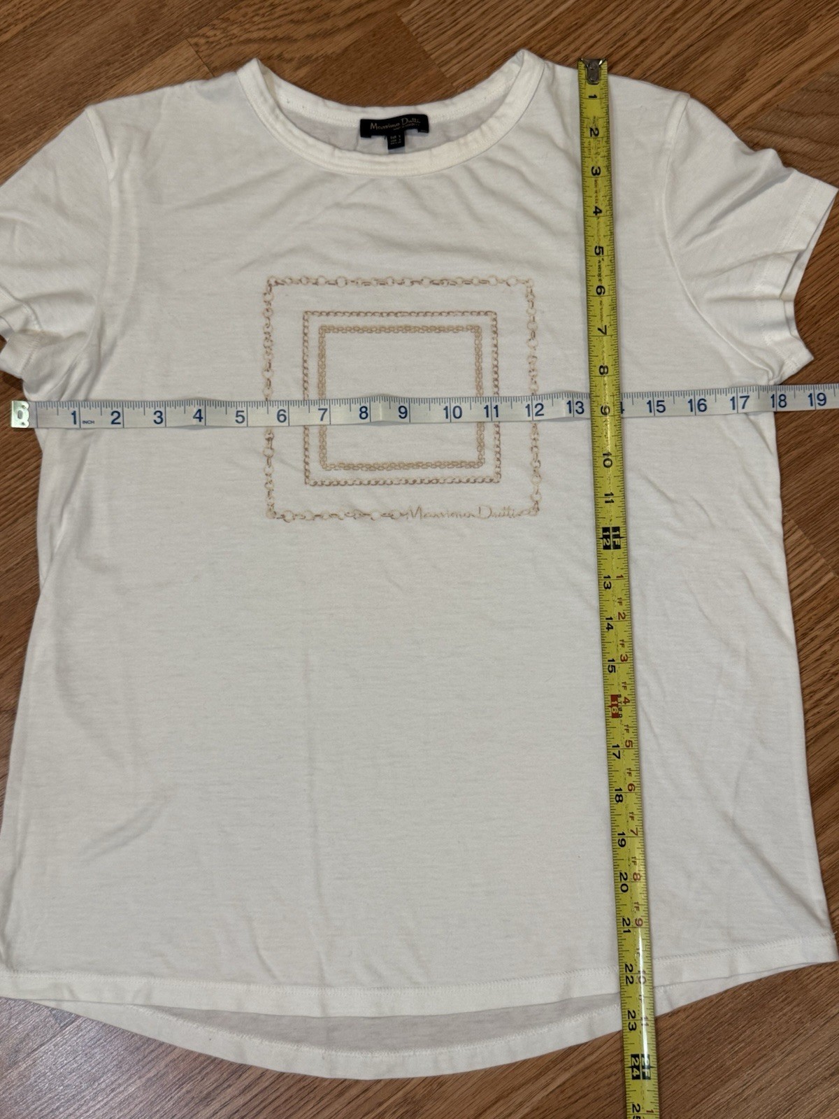 Massimo Dutti Soft White With Gold Chain T-shirt Designer Luxury Women’s Sz MED