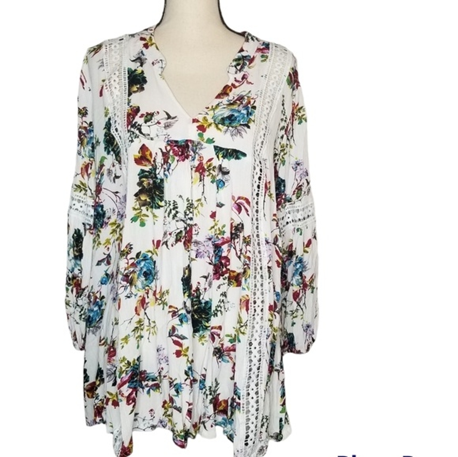 R. Vivimos Women’s Floral Long Balloon Sleeve Tunic Size Medium