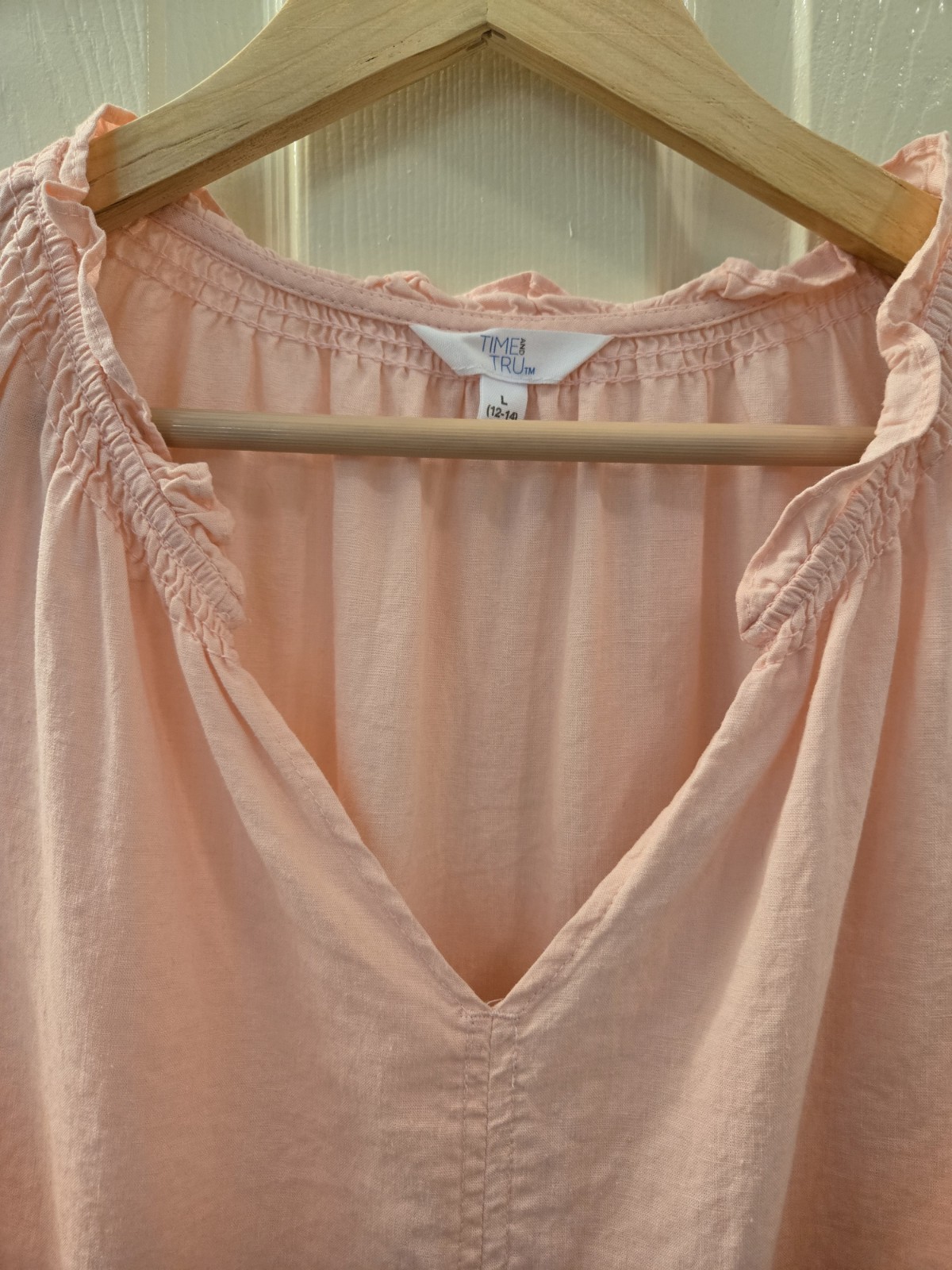 Women’s Linen Blend Sleeveless Summer Blouse Pink Ombre V-Neck Size L