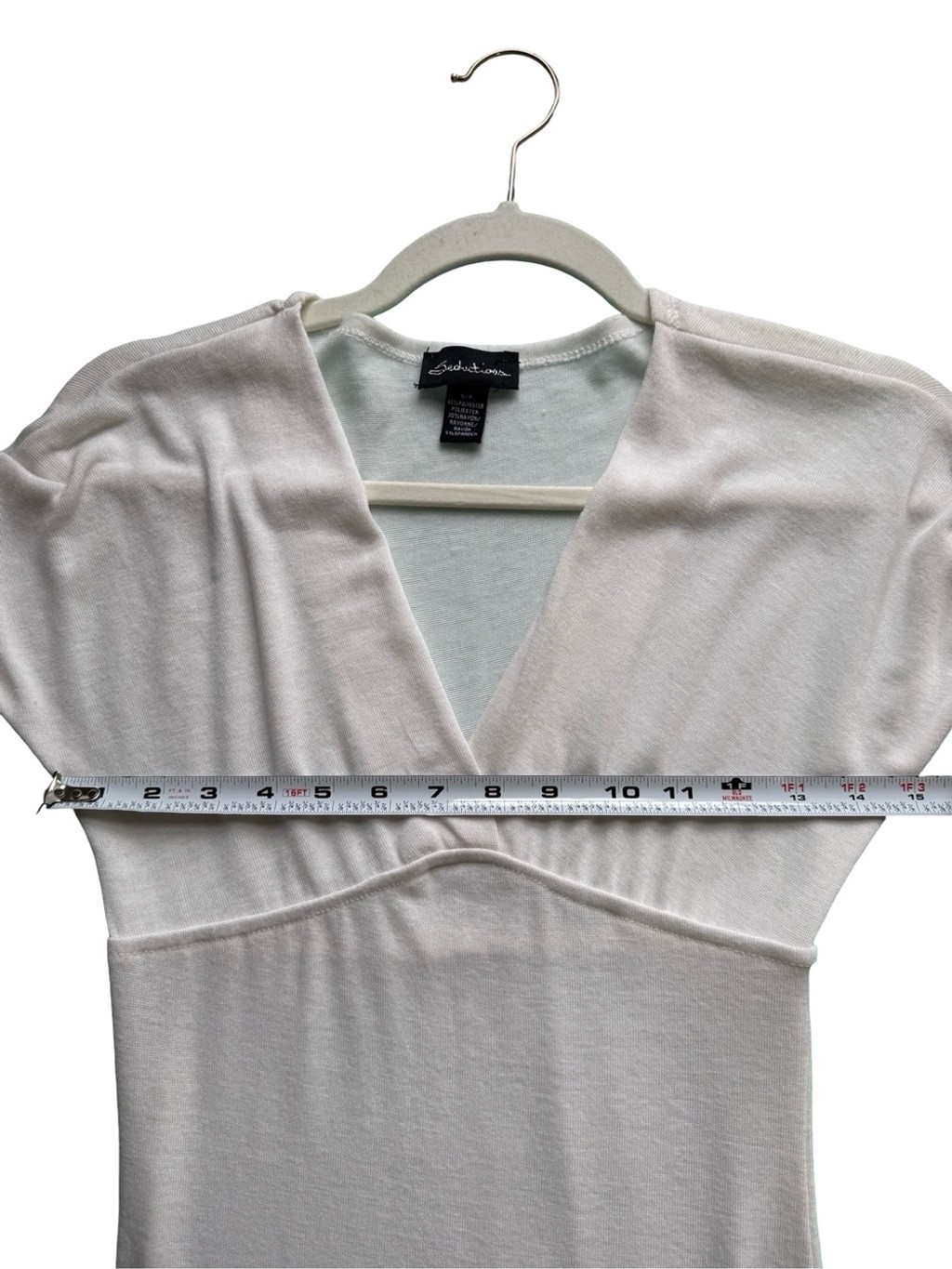 Seductions Ivory Deep V-Neck Short Sleeve Knit Top Size S Minimalist Neutral