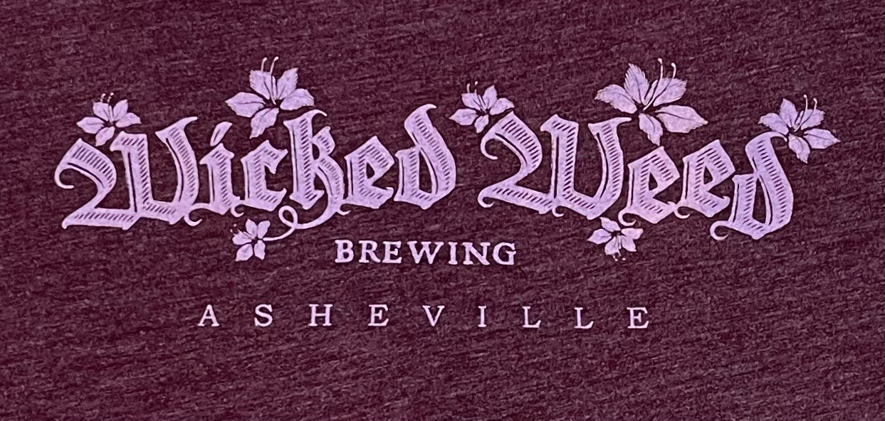 Wicked Weed Brewing V-Neck Plum 2-Sided T-Shirt Asheville NC Sz L Chest 33” Hops