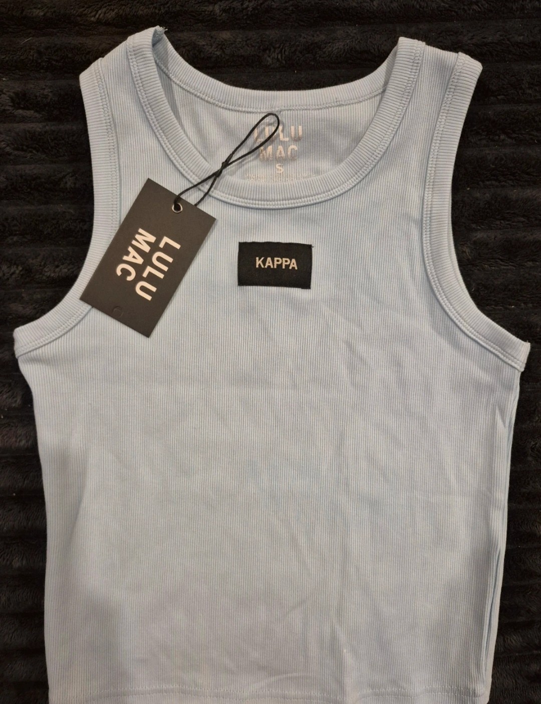 Lulu Mac Women’s Ice Blue Ribbed Sleeveless Round Neck Tank Top Logo Accent S