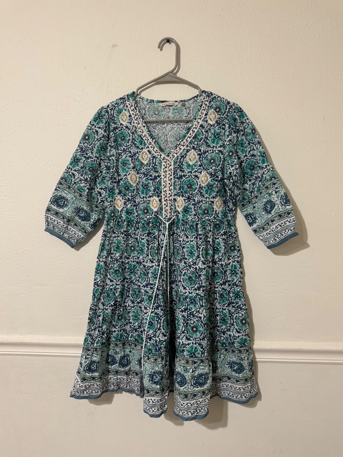 Soft Surroundings Women Petite Extra Small embroidered Pastel Green Midi Dress