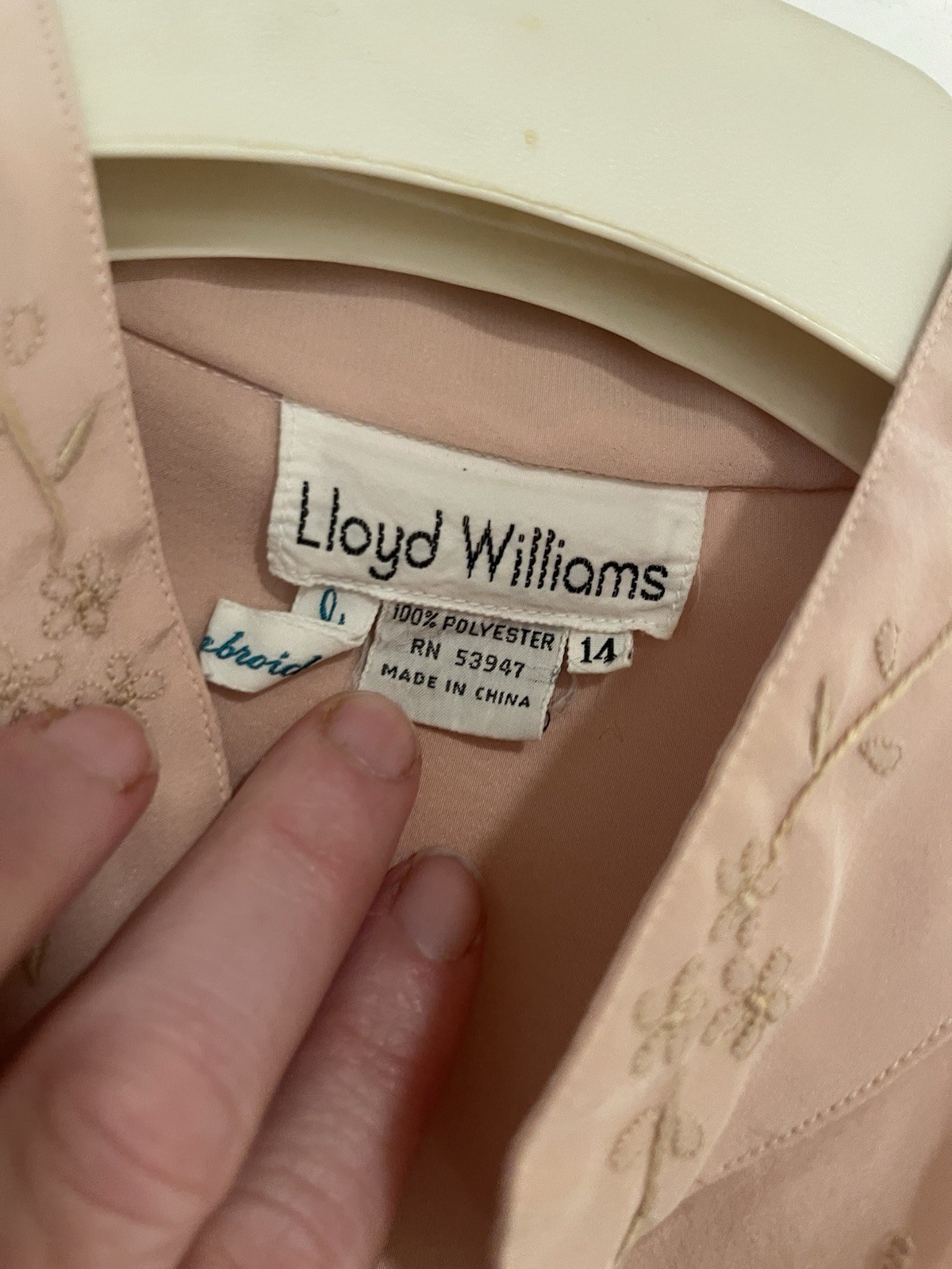 vintage Lloyed Williams 80s embroidered bib poet blouse Sz M Peach