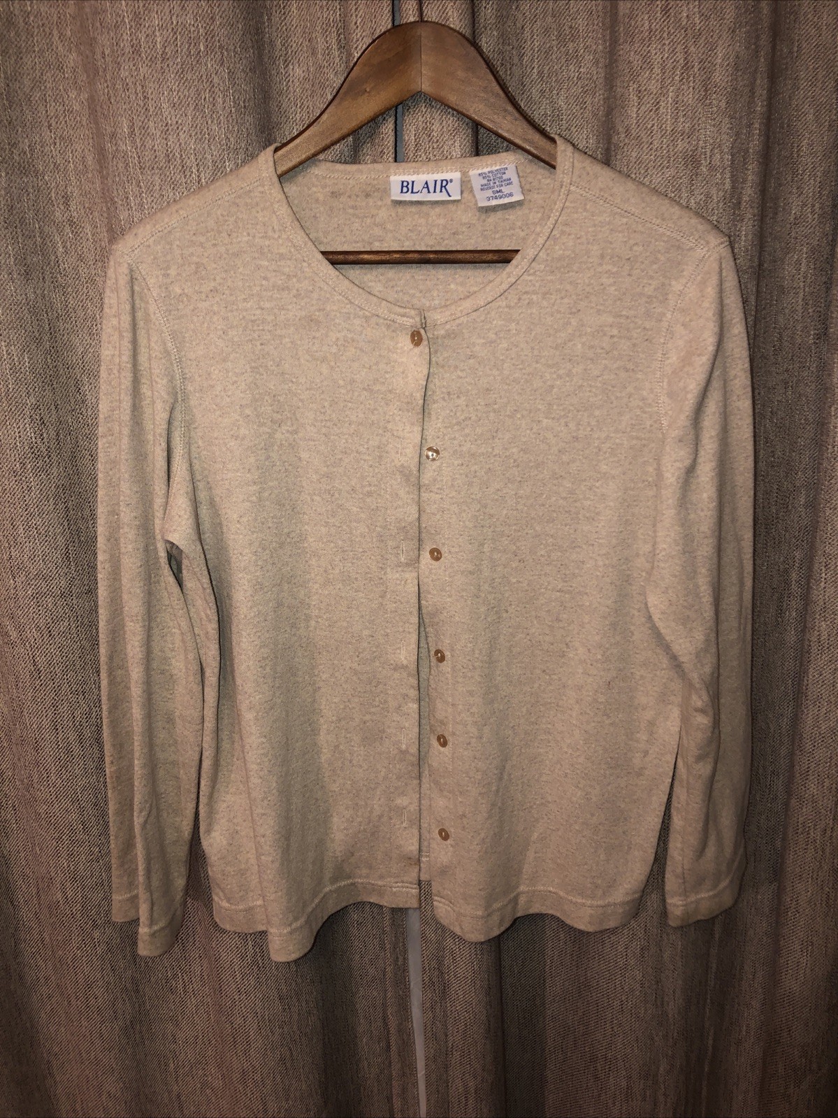 Blair Top Size Small Beige Button Up Front Round Neck Long Sleeve Casual Career