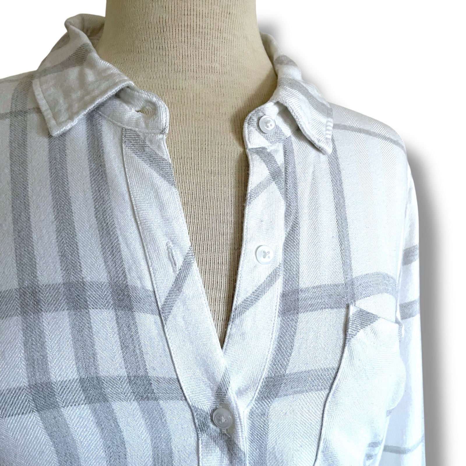 Rails Womens Hunter Shirt Sz XS Charcoal Gray White Plaid Flannel Button Up