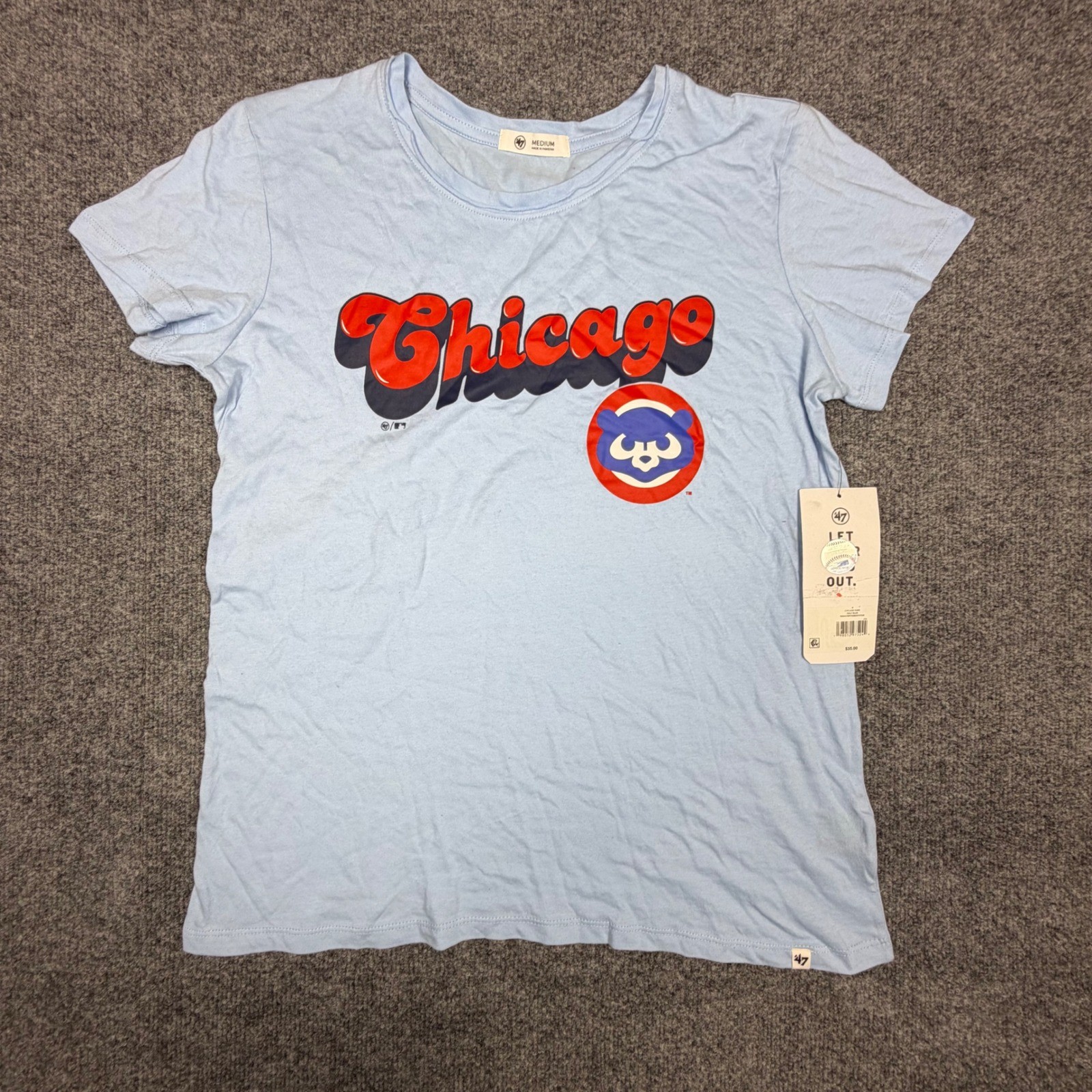 47 Brand Chicago Cubs MLB Graphic T-Shirt Womens Medium Gulf Blue New With Tags