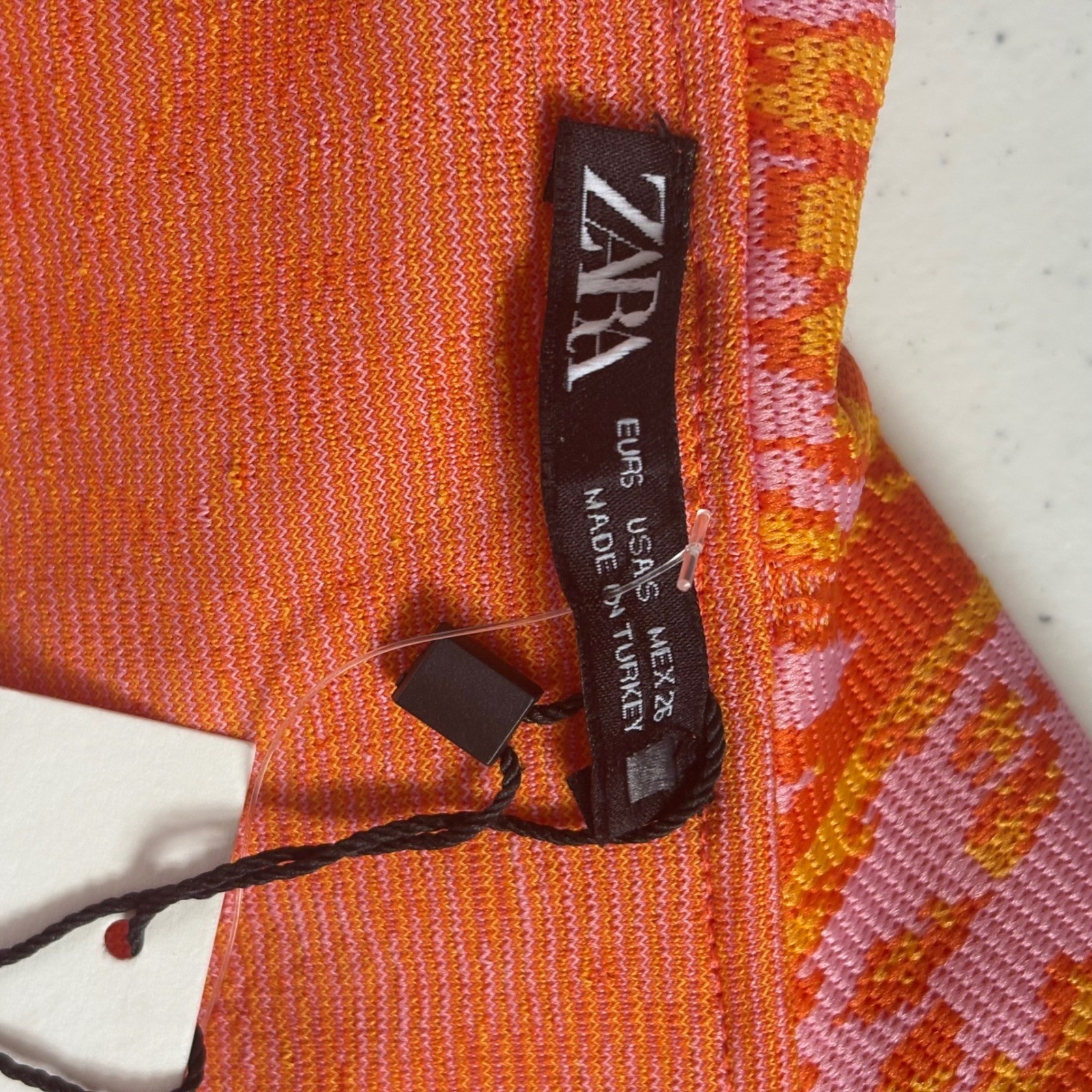 Zara Womens Orange Pink Paisley Jacquard Ruffle V-Neck Crop Top S Coquette Twee