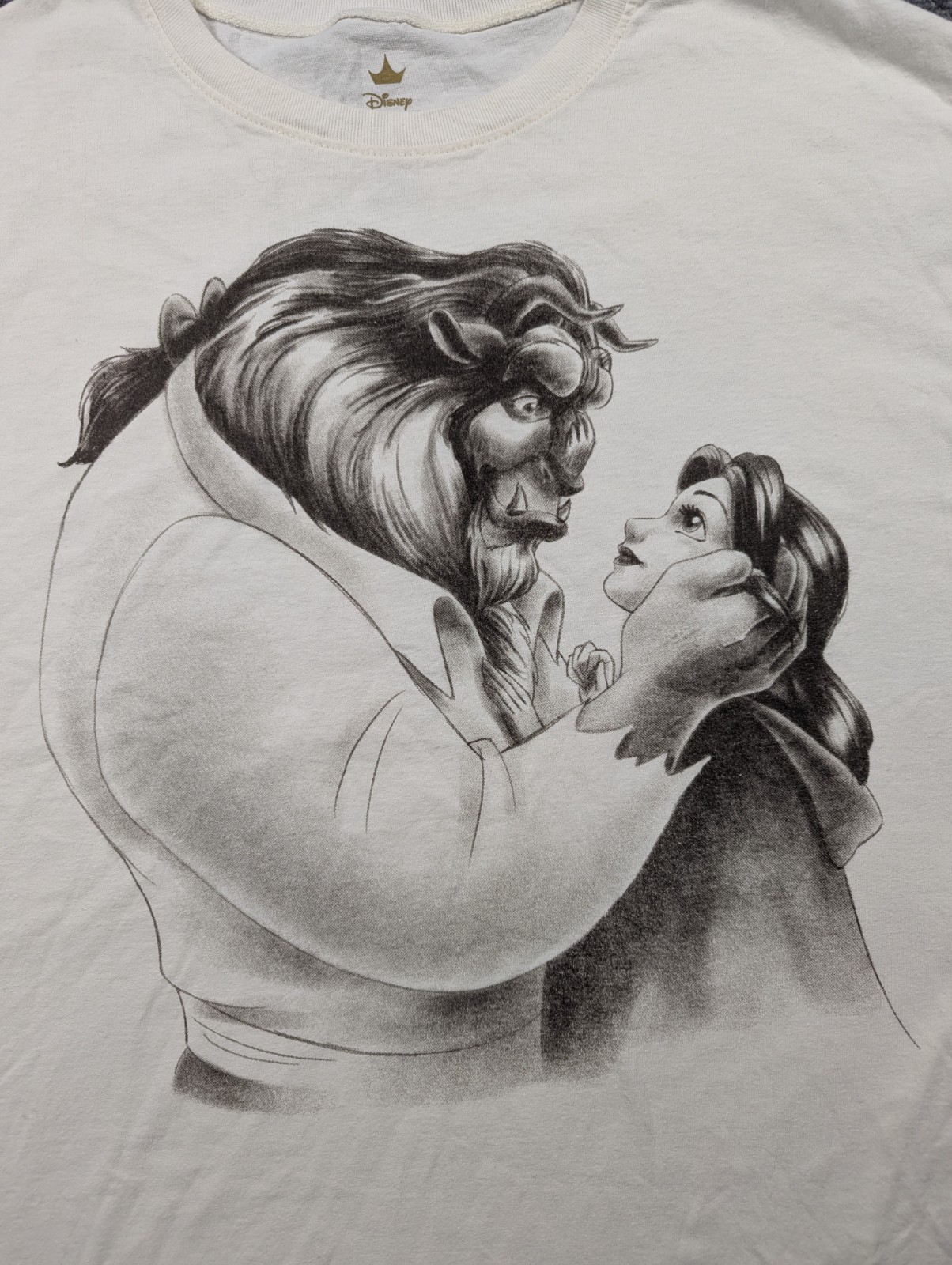 Disney Beauty and the Beast T-Shirt XL Princess Belle Beast Graphic White Tee