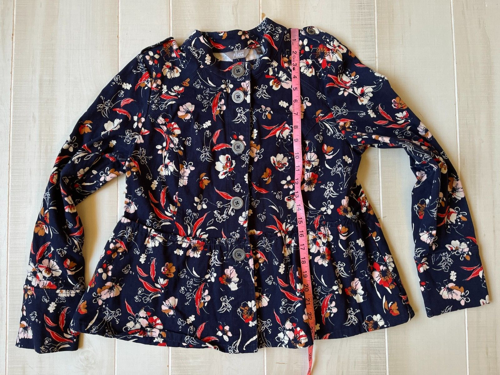Motto blue floral button front top/ jacket size M women’s