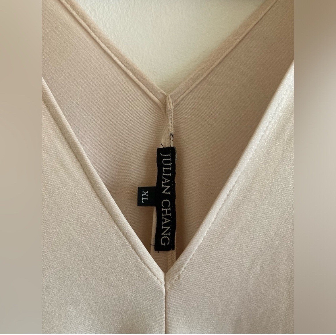 Julian Chang Tunic Top XL Champagne Gold Shimmer Tasseled Tie Cocktail Old Money