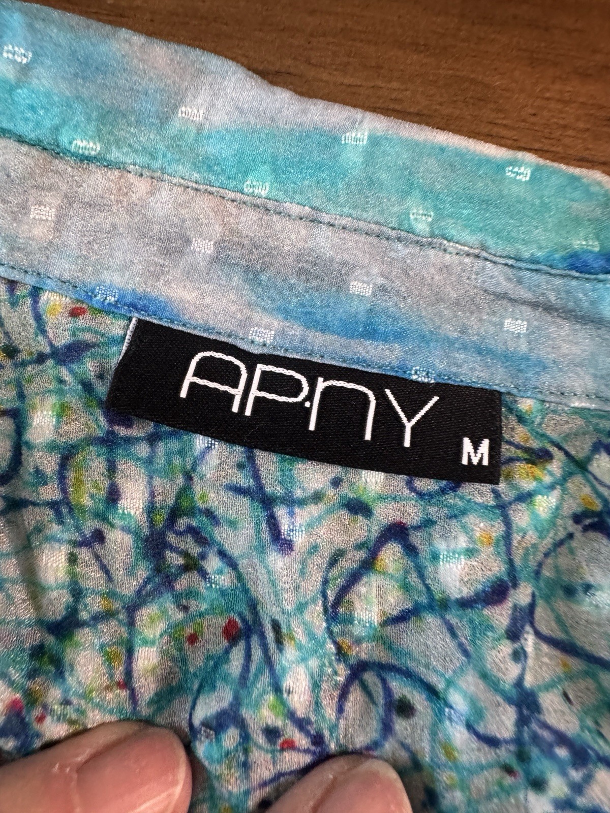 Nordstroms APNY Sheer Silk Top Medium Button Up Watercolor Wearable Art to Wear