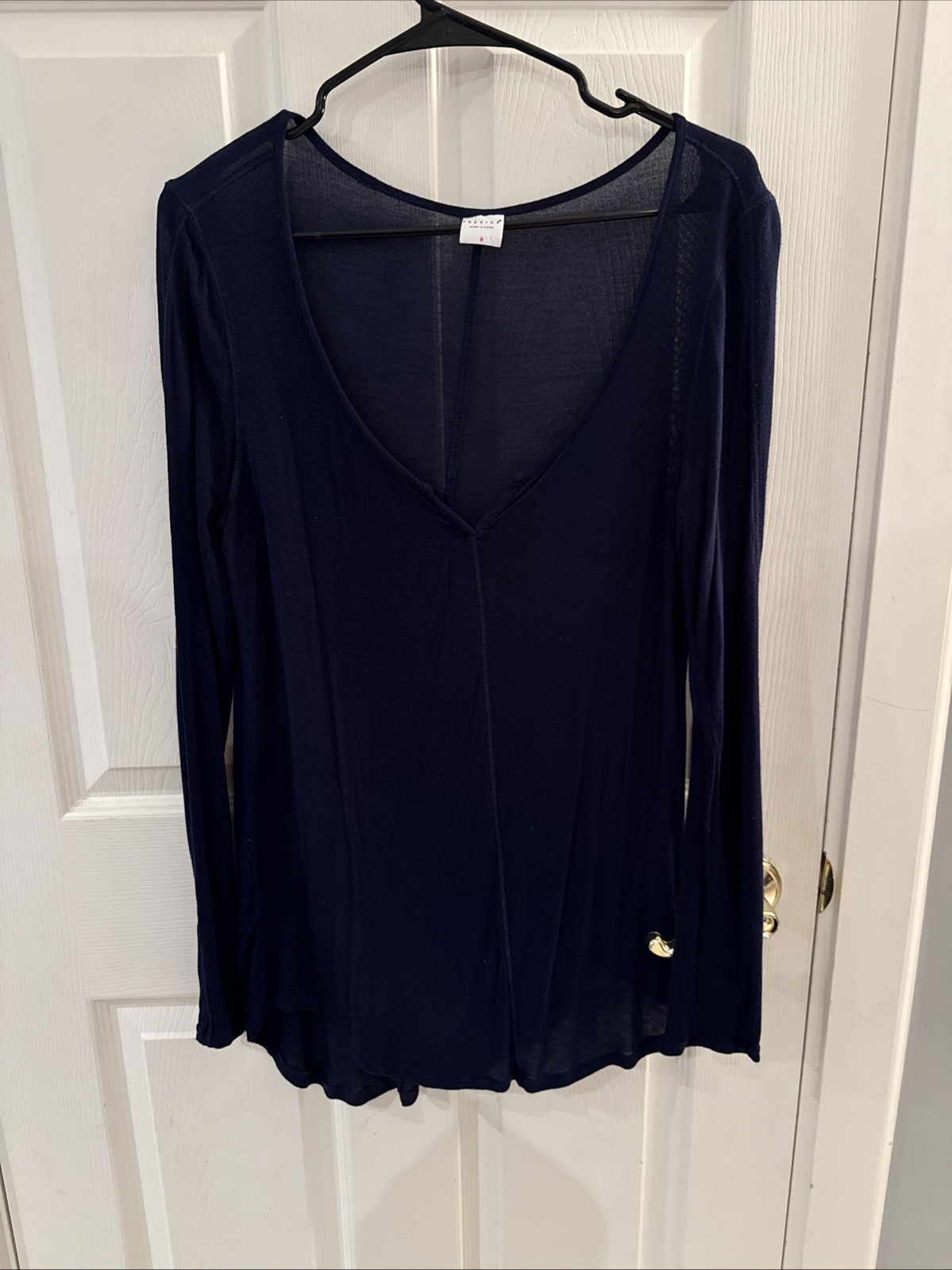 Tresics Women’s Tunic Scoop Vneck Long Sleeve Navy Semi Sheer