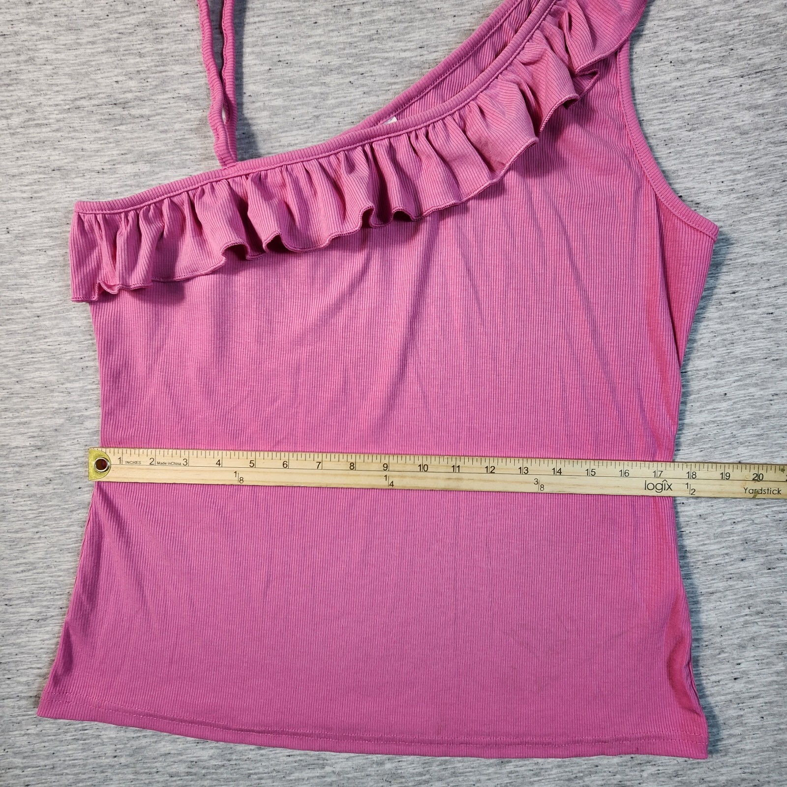 Bodycon Camisole One Shoulder Strap Blouse Rib Knit Ruffle Tank Womens Size 2XL