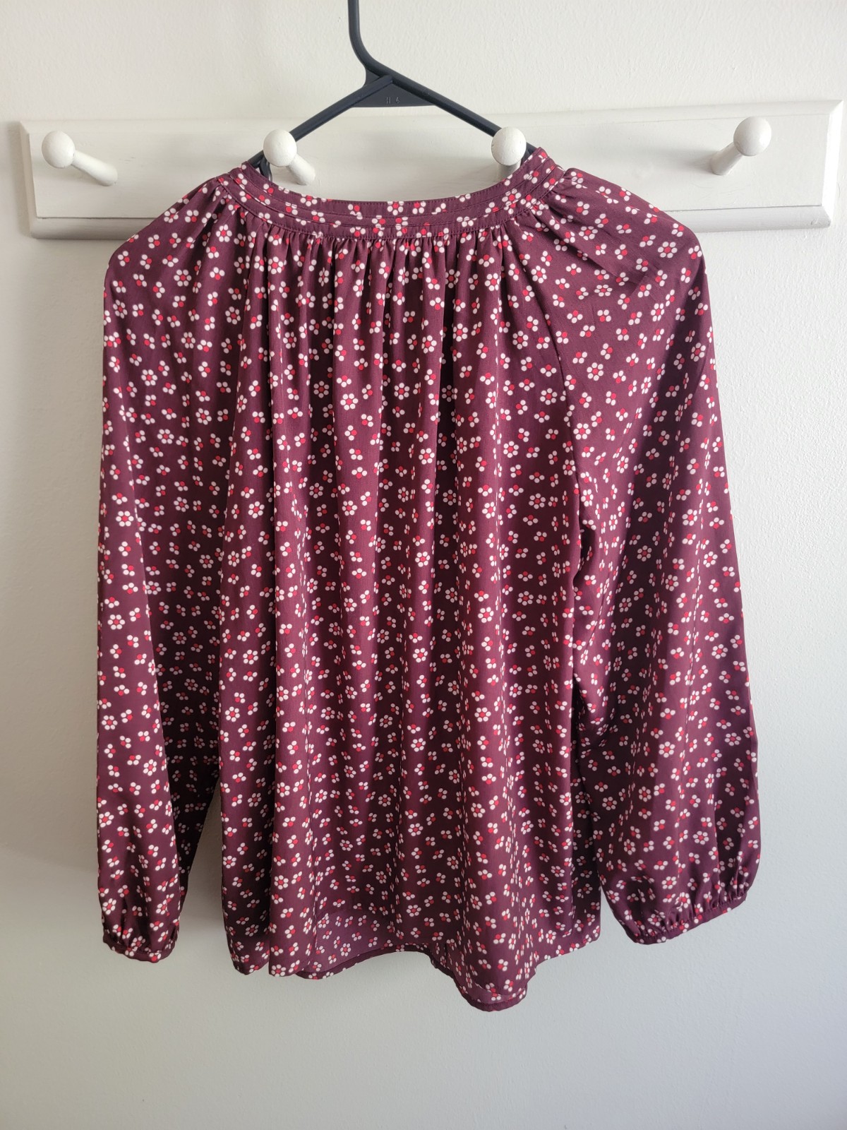 Boden Women’s Maroon Floral Blouse Flouncy US 10 Boho Work Cottage Peasant EUC