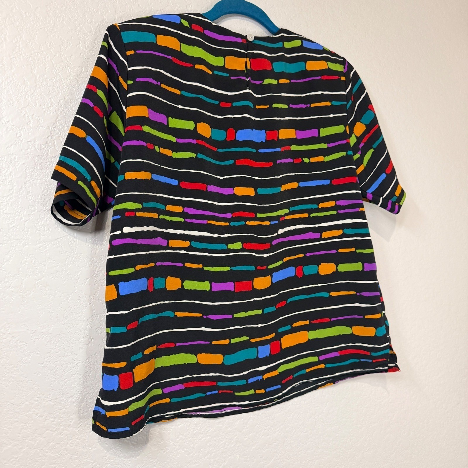 Jordan 80’s Womens L Vibrant Abstract Stripe Top Boho Bold Artsy Statement Retro