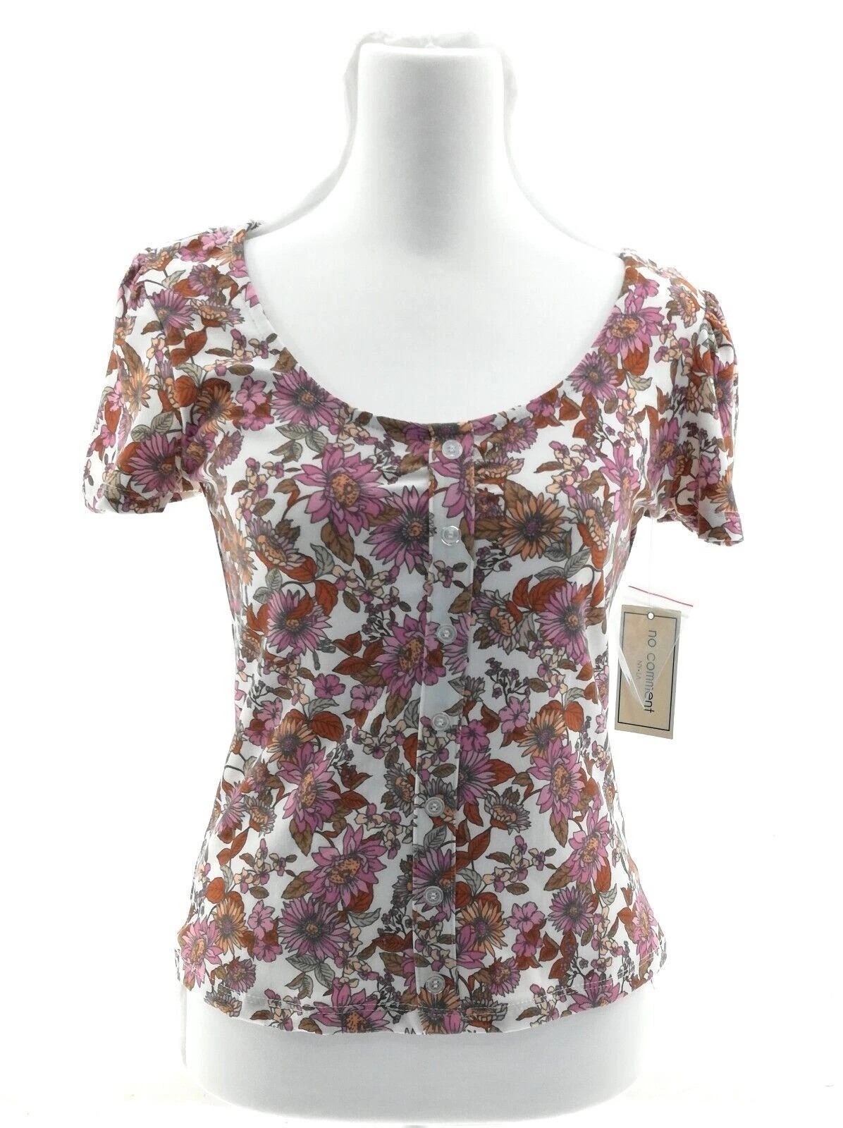 No Comment NY.LA Women’s M Floral Lace Back Button Front Stretch Blouse Top NWT