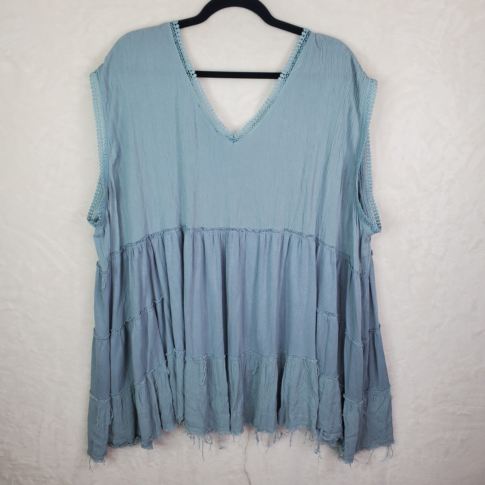 Robert Louis Plus Size Babydoll Oversized Cap Sleeve Top Crochet Lace Trim Sz 3X
