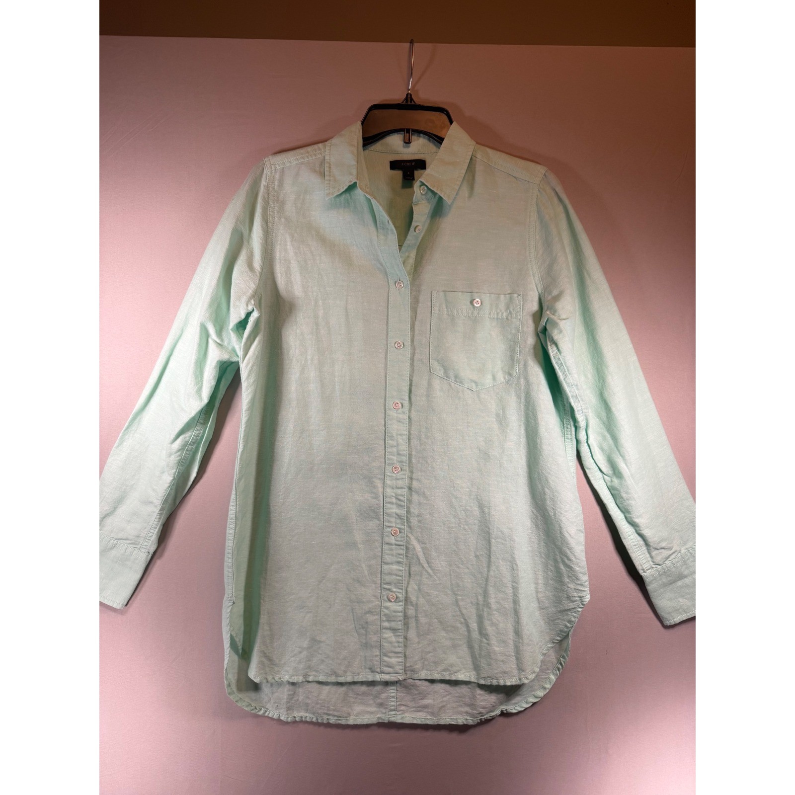 J. Crew Womens Mint Green Cotton Linen Ramie Button Down Shirt Size 6