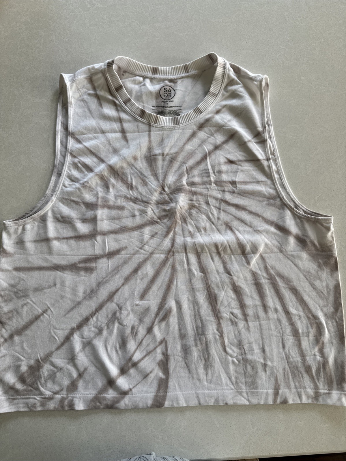 Sage Collective Tank Top Spiral Tie Dye Size M Short Tan Workout Exercise