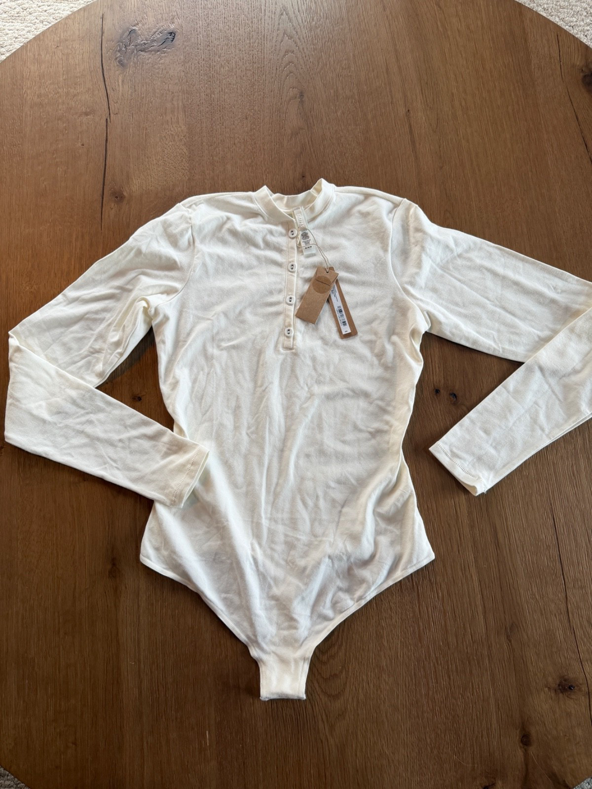 SKIMS WOMEN COTTON JERSEY SLEEVE HENLEY BODYSUIT BD-THG-7926W MARBLE SIZE M