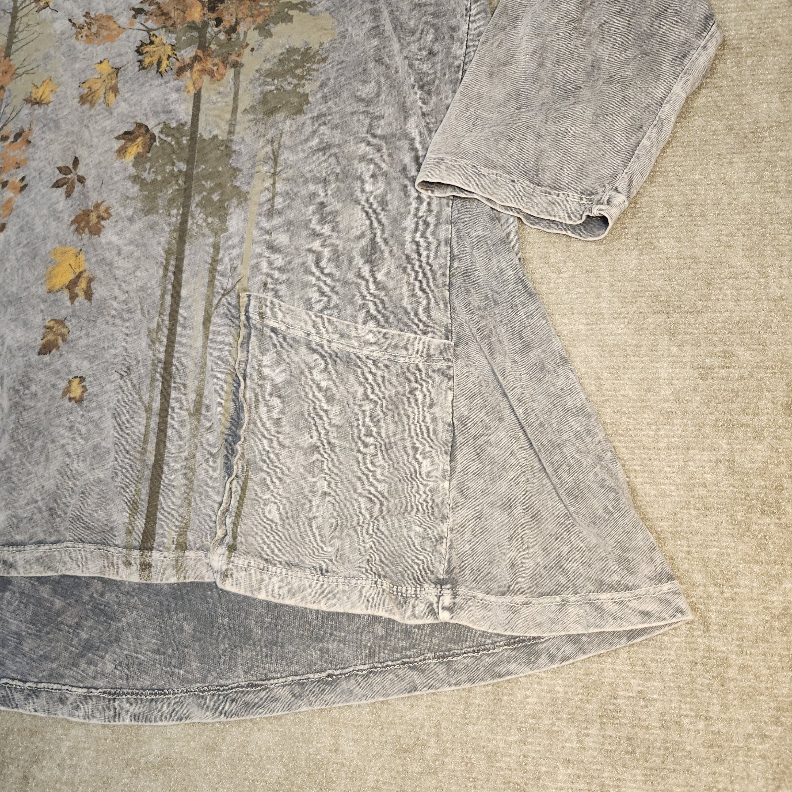 Jess & Jane Top Womens Large Grey Mineral Wash Fall Cotton Floral Tunic Boho