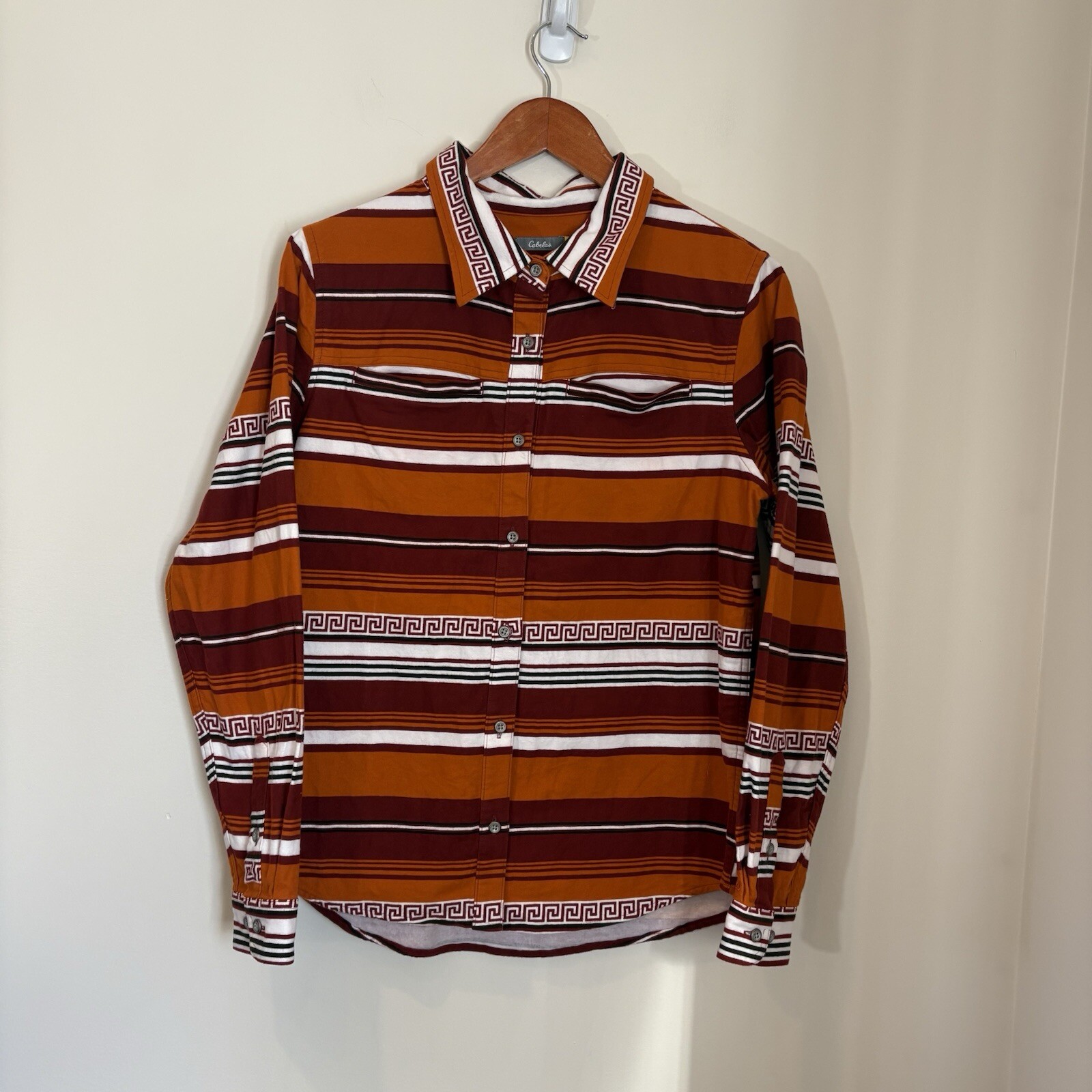 Cabelas Womens Aztec Print Flannel Top Medium Southwest Outdoor Hiking Camping