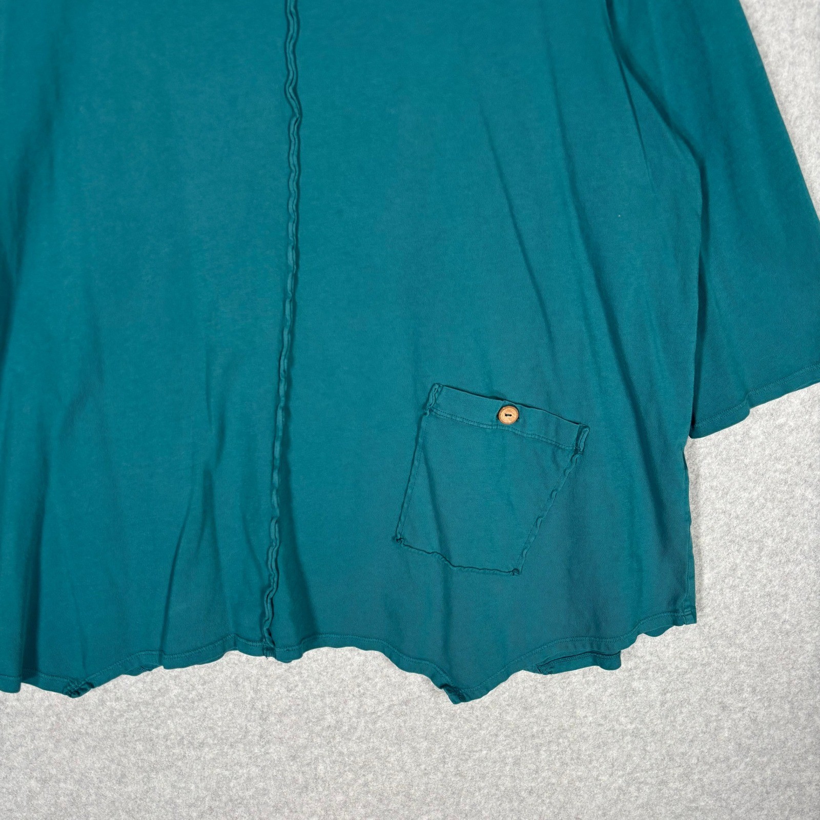 Focus Casual Life Asymmetric Tunic Top XL Teal Pocket Flowy Lagenlook Artsy Boho