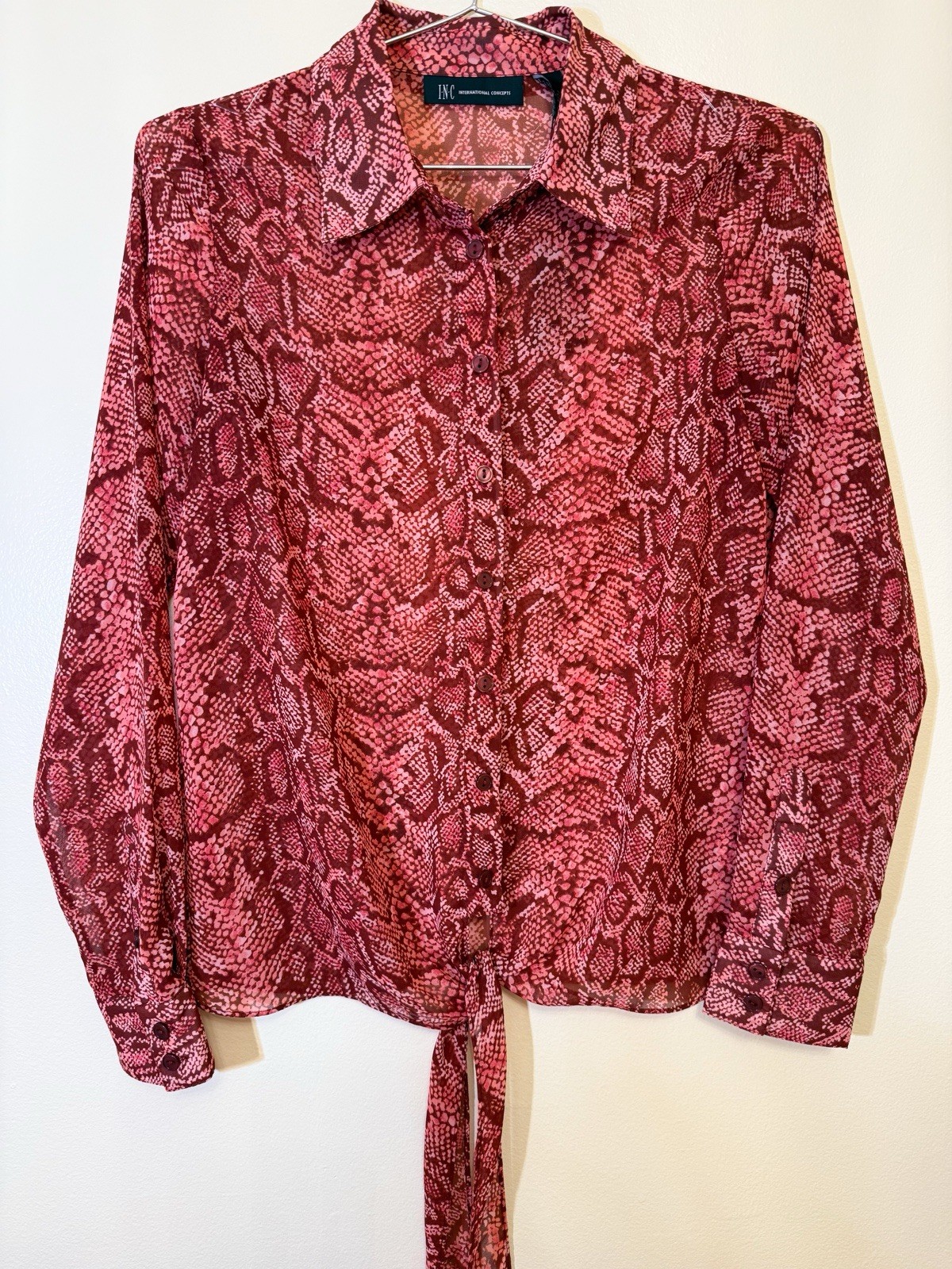 Extra Small ❤️ INC International Concepts Red Snake Chiffon Shirt Underarms 34”