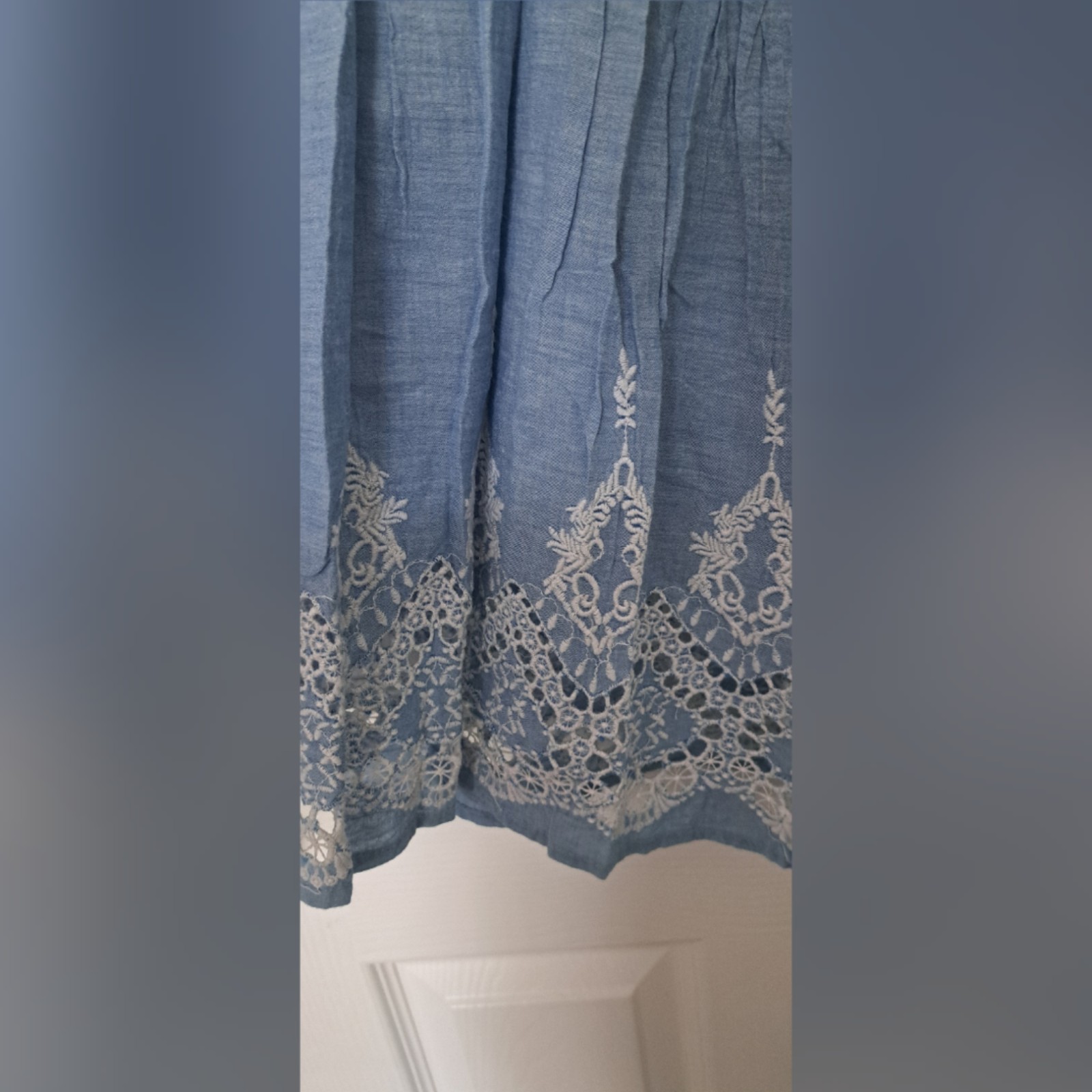 Style & Co Light Blue Embroidered Hem Popover Top Blouse Cotton Size XL