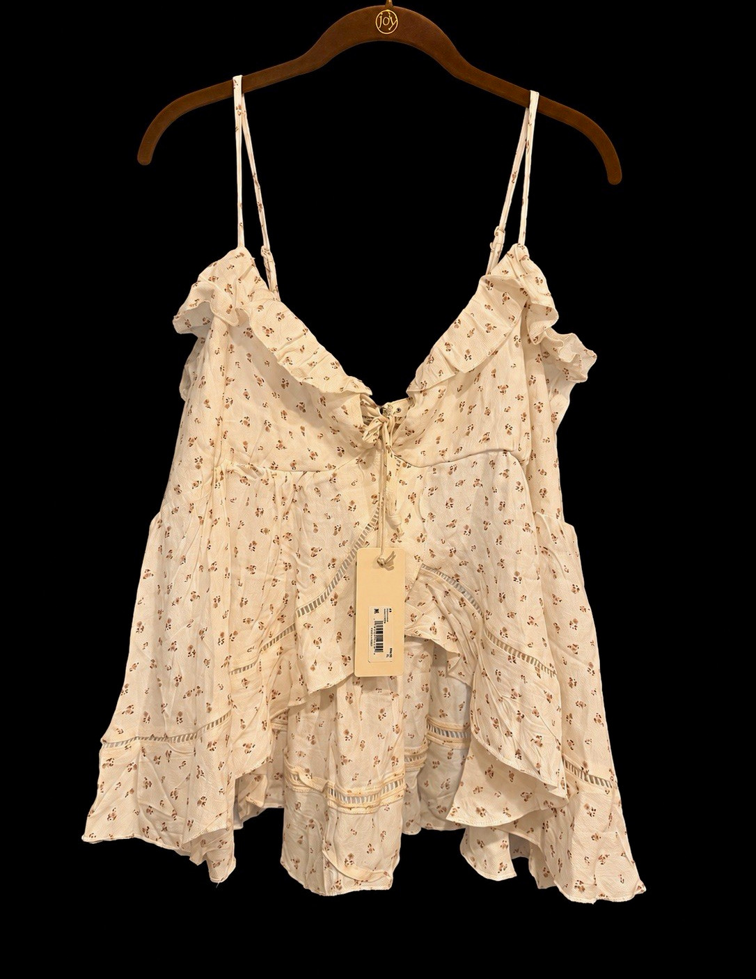 Altar’d State XL Cream Floral V-Neck Tie Front Ruffle Spaghetti Cami Rayon