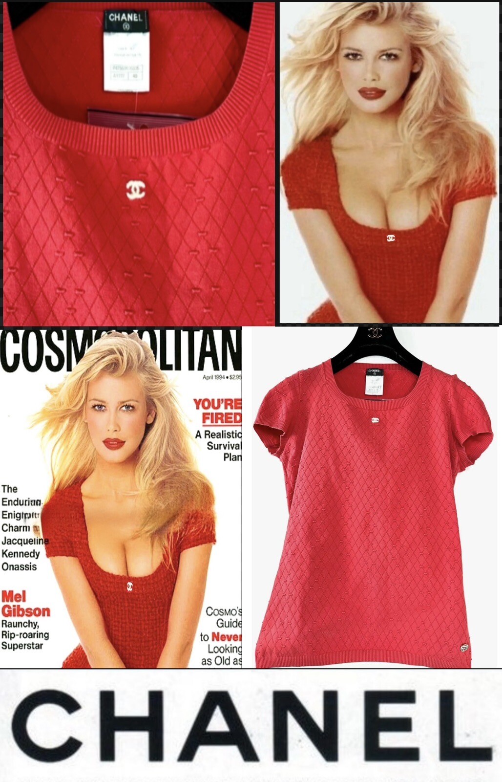 3K Chanel 2014 Barbie Red Sweater Top 36 38 40 4 6 8 T-Shirt White CC Logo S M