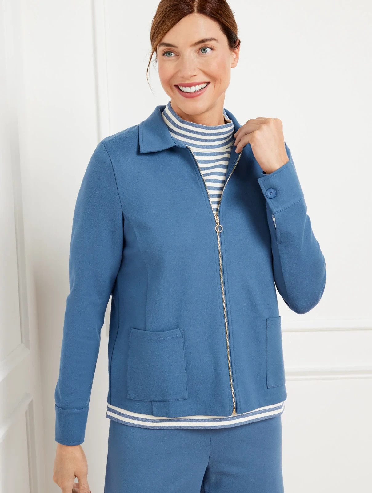 Talbots Plus Blue Zipped Cardigan Jacket Effortless Pockets Size Petite X