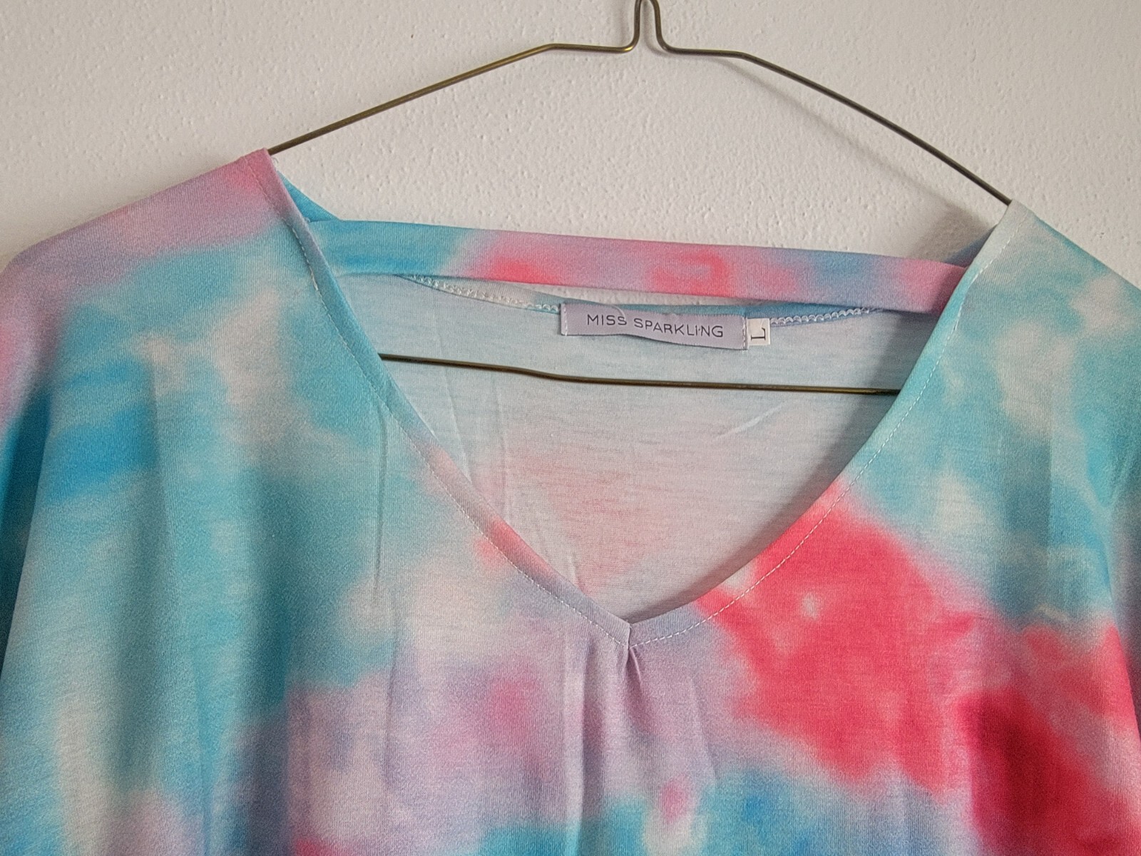 Miss Sparkling Women’s Top Size Large Tie Dye Long Sleeve Pink Blue NWT Casual