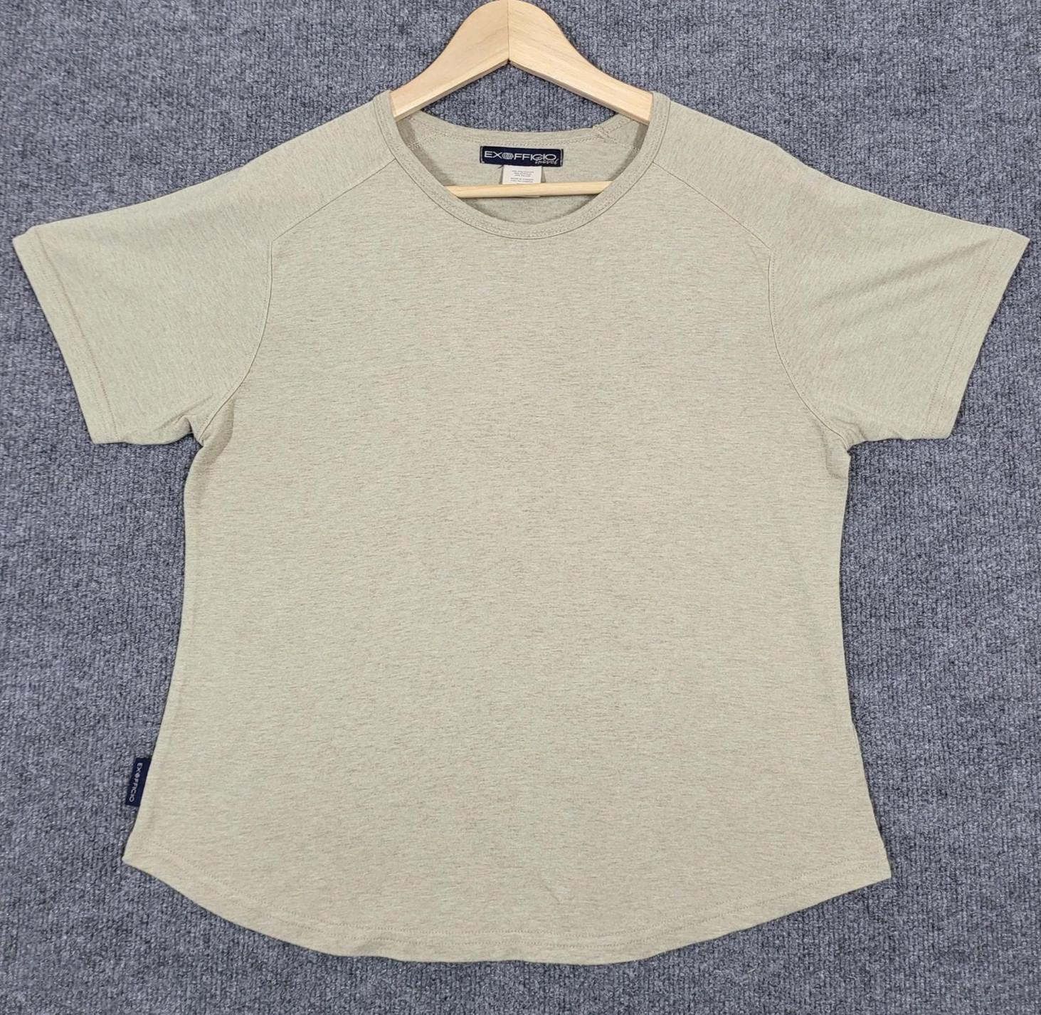 ExOfficio Shirt Womens Small Green Crew Neck Raglan Short Sleeve Travel Tee Logo