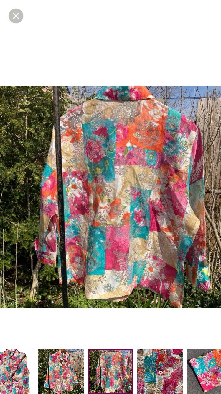 Draper’s & Damon’s Shirt Jacket Size Large Linen Blend Floral Burnout Sheer NWOT