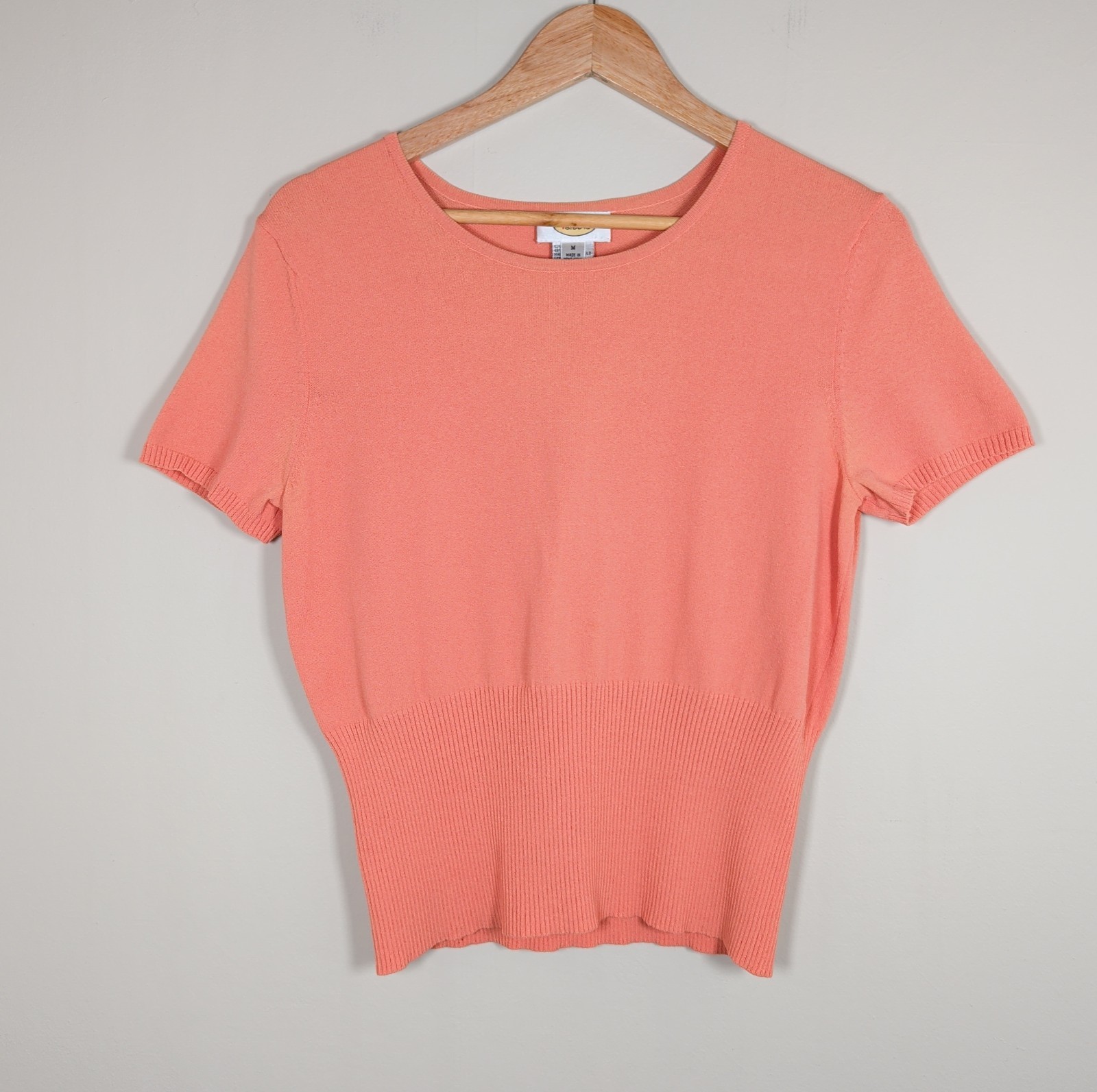 Talbots Knit Top Womens Med Fitted Waist Peach Pastel Orange Minimalist Coquette