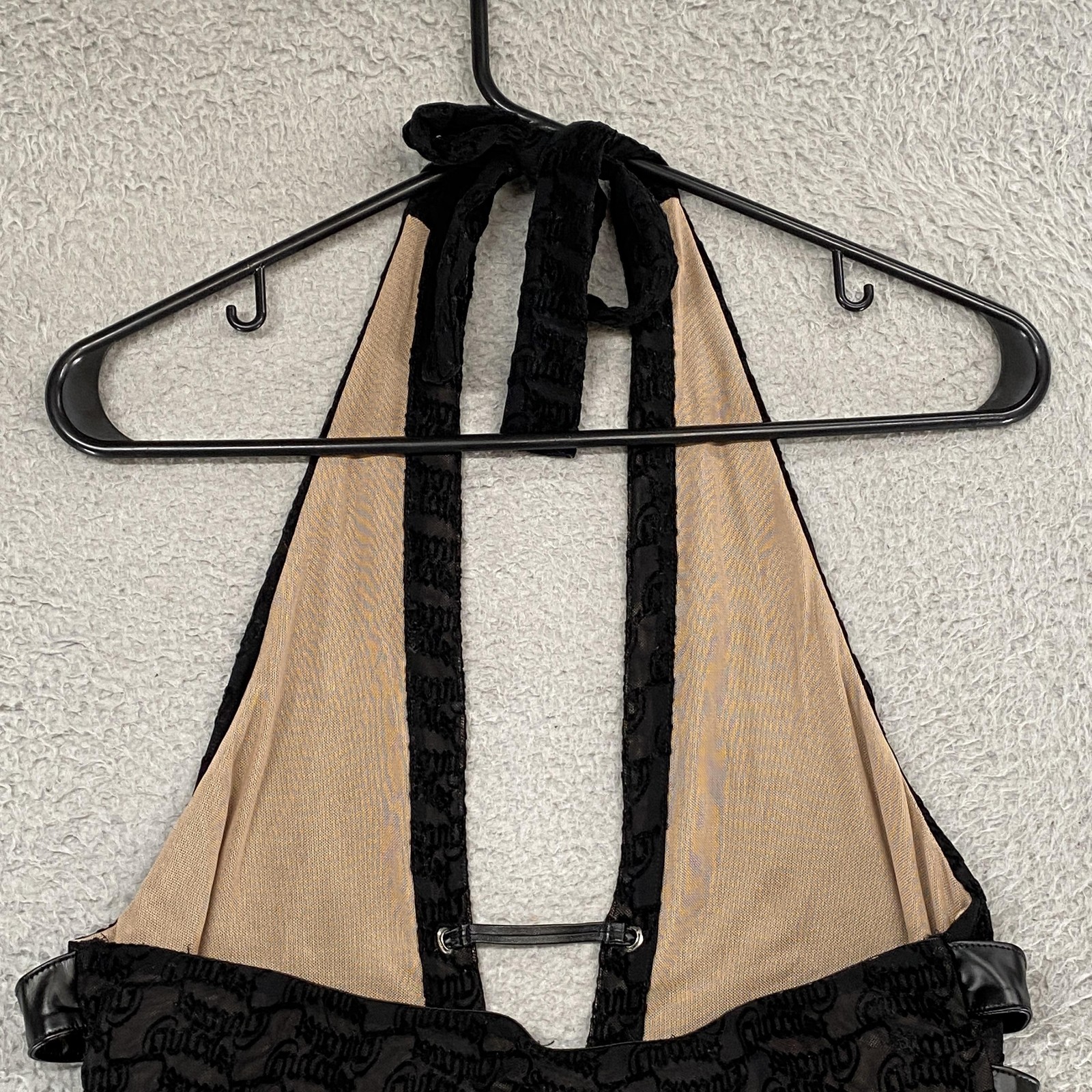 Outcast Halter Tank Top Womens XL Black Mesh Cutout Crop Party Club Alt Sexy