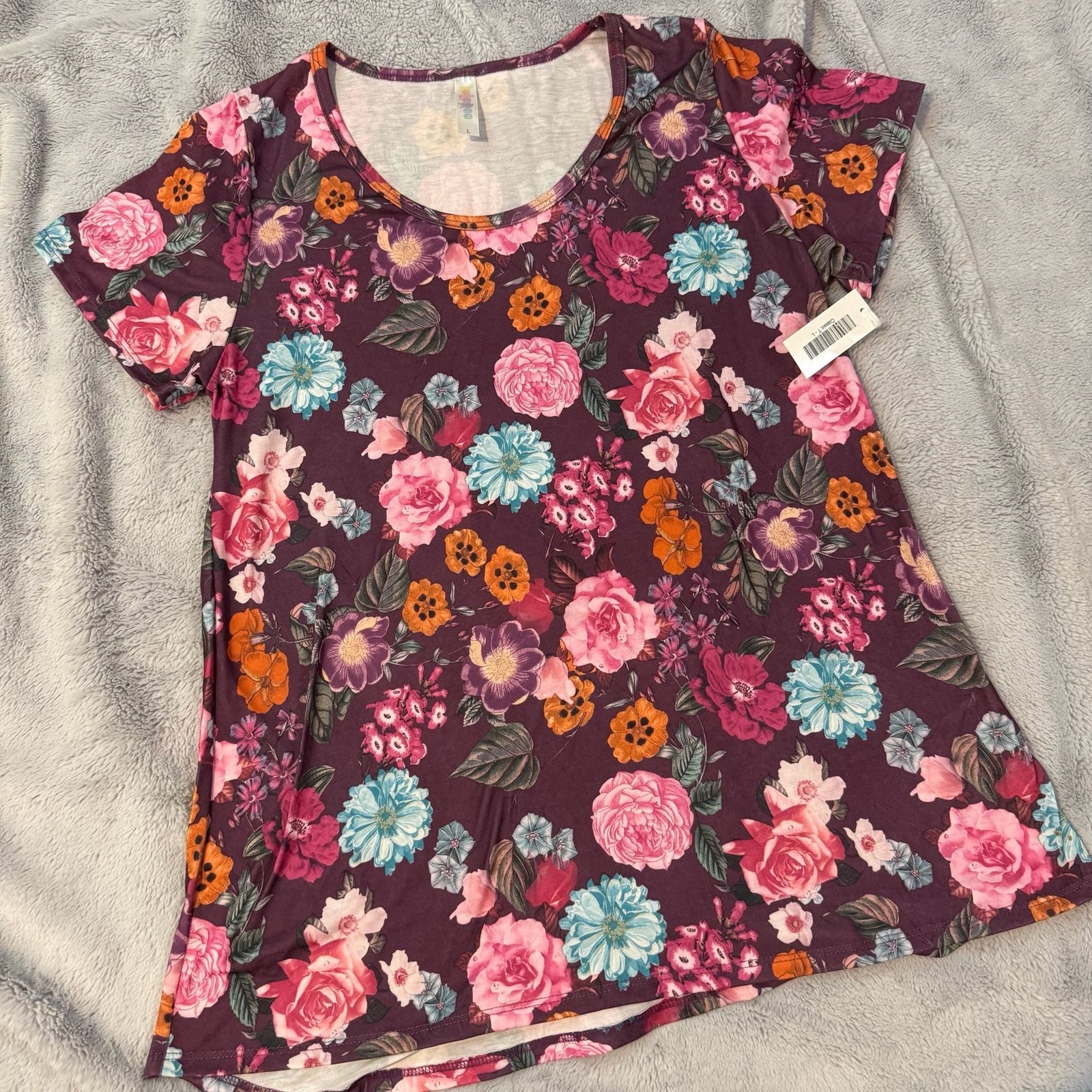 LuLaRoe Classic T Shirt Purple Multi Floral Print Short Sleeve – New with Tags