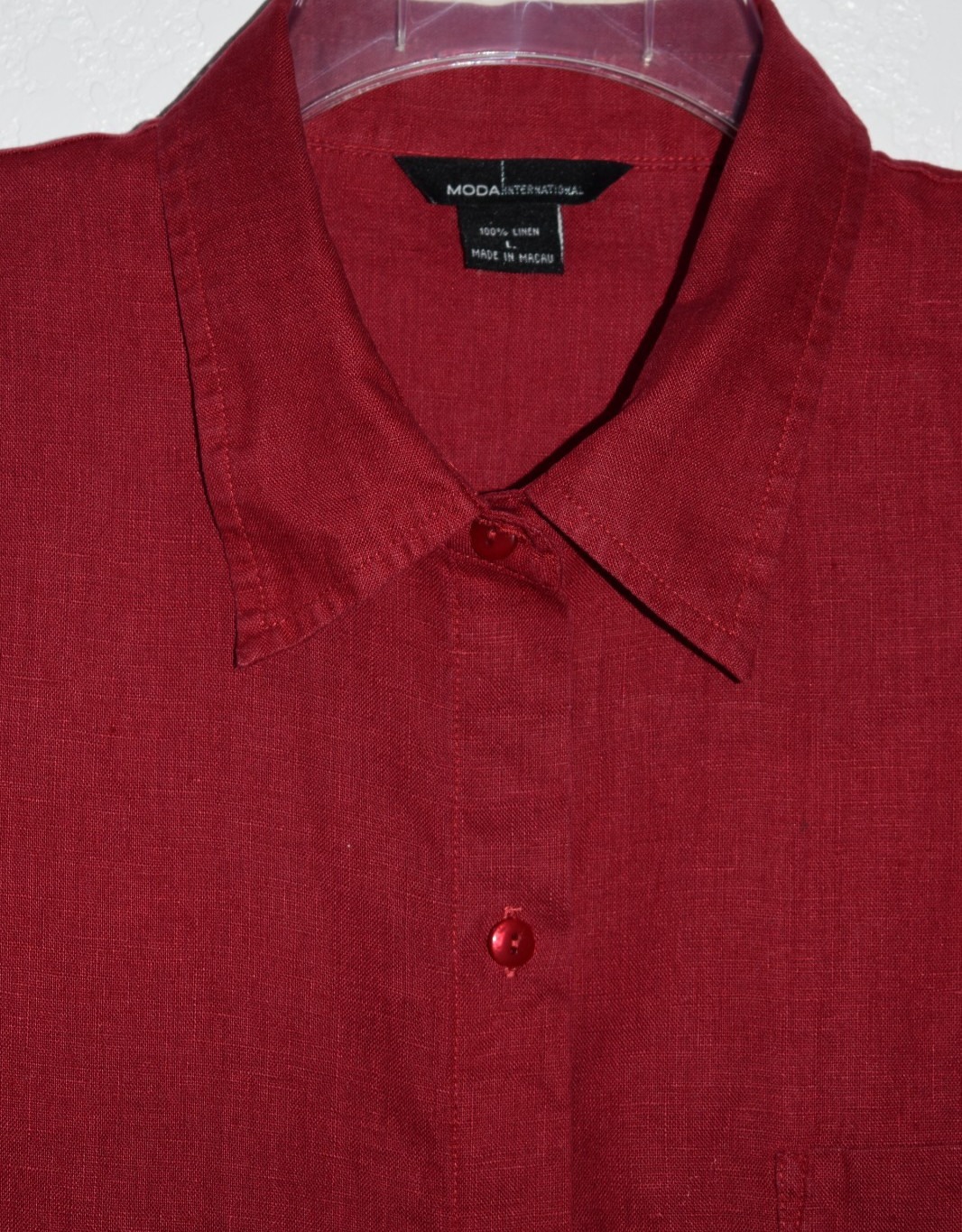 Moda International 100% Linen Button Front Shirt Womens Large RED Costal Party